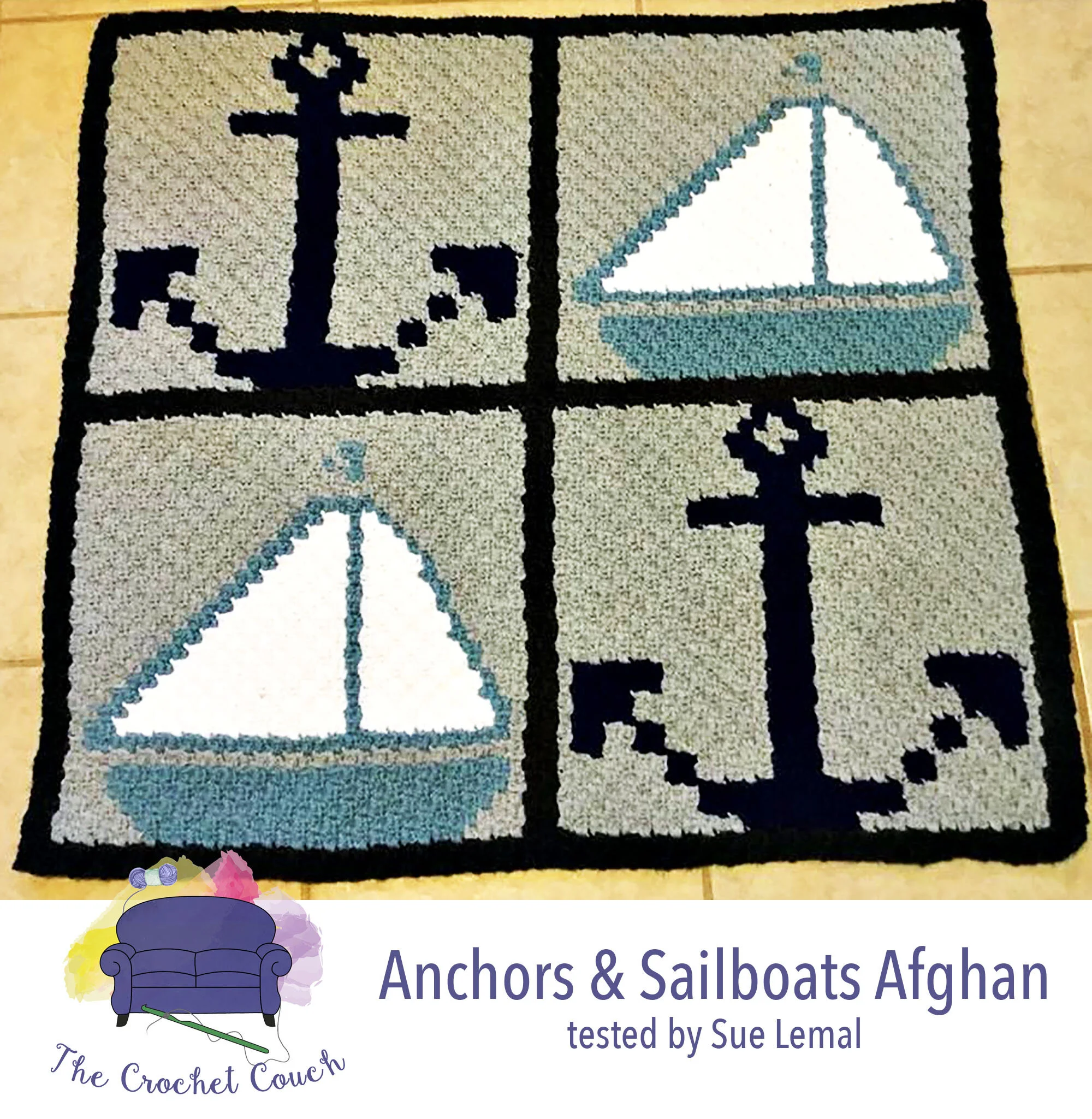 Anchors and Sailboats Afghan, C2C Crochet Pattern