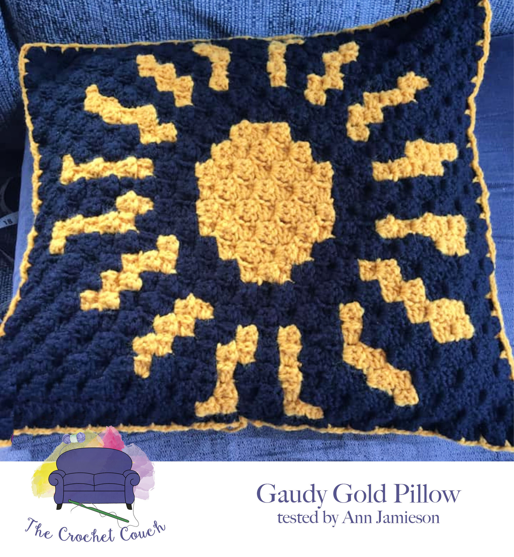 Gaudy Gold Pillow, C2C Crochet Pattern