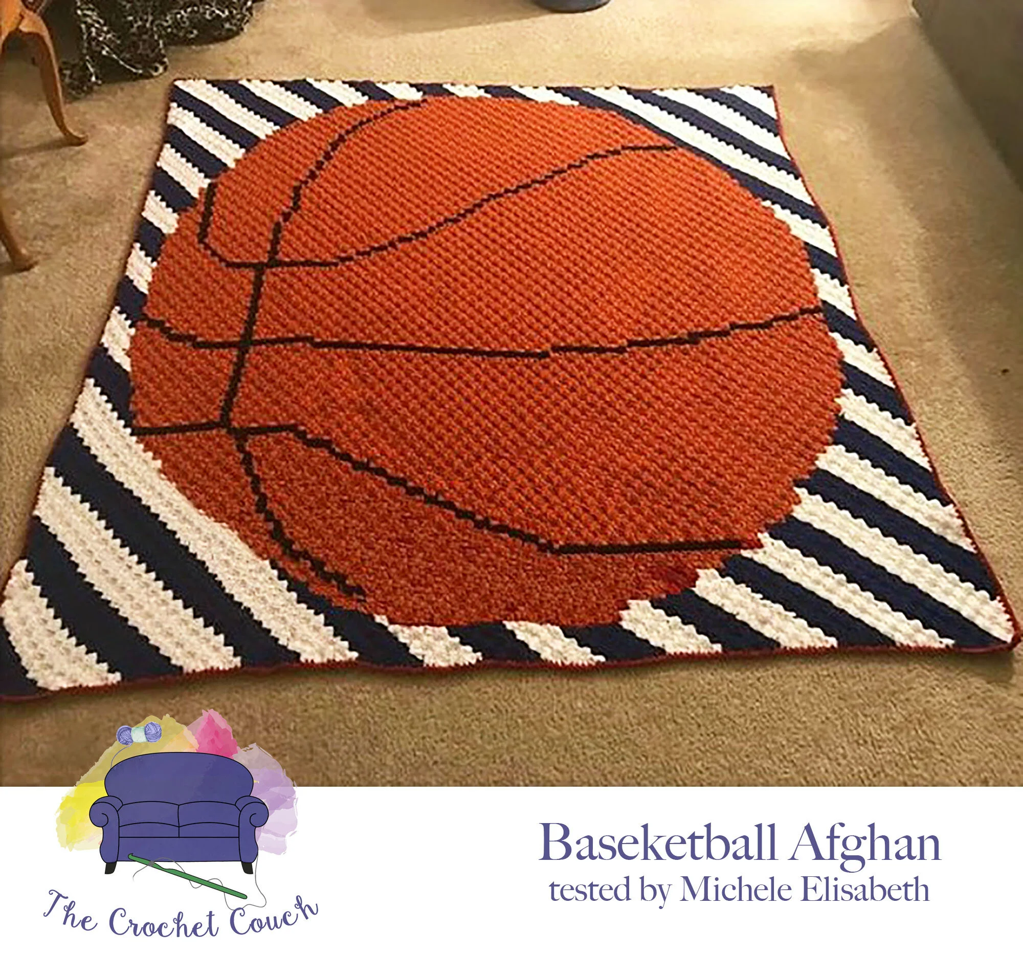 Basketball Stripe Afghan, C2C Crochet Pattern