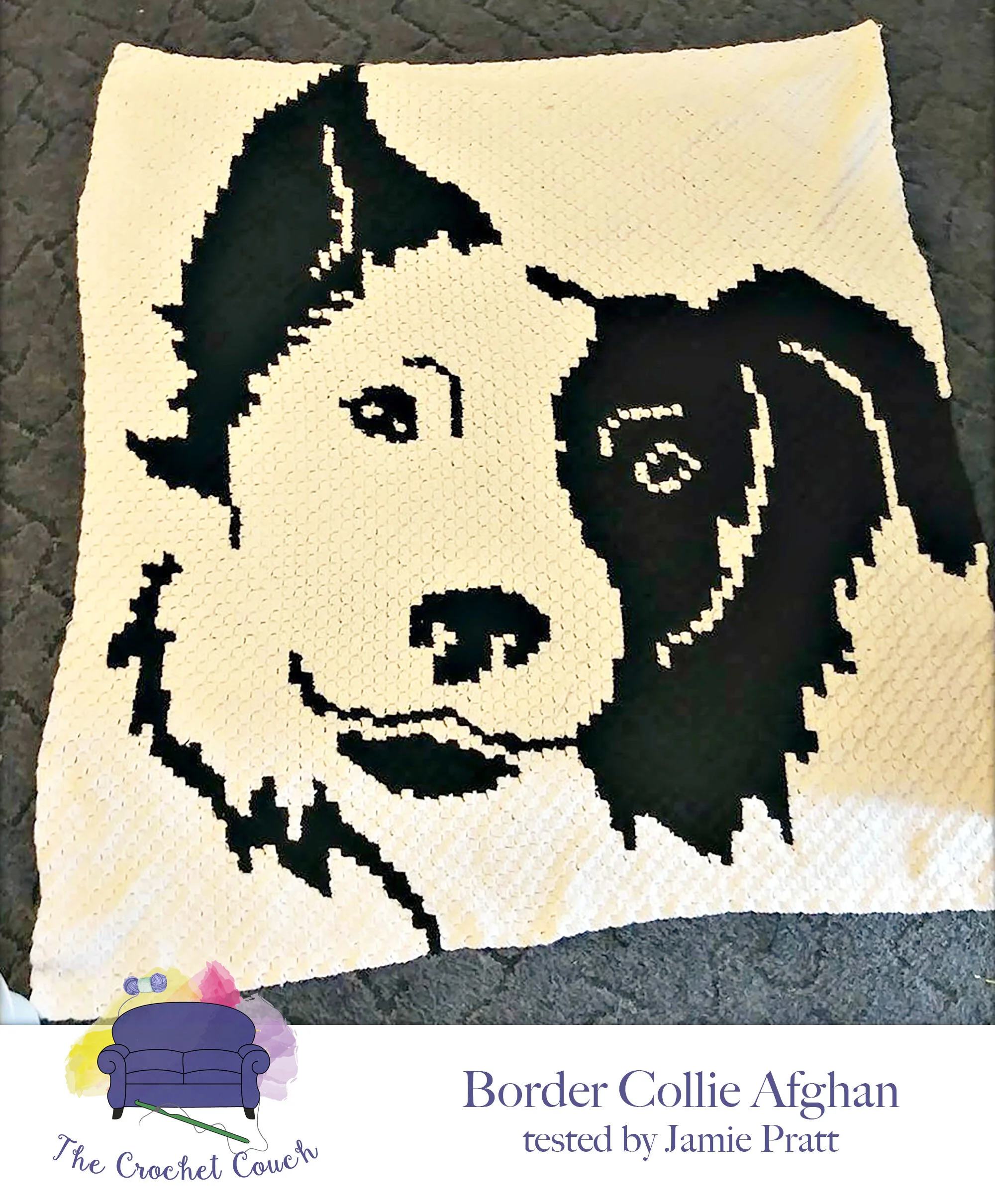 Border Collie Afghan, C2C Crochet Pattern