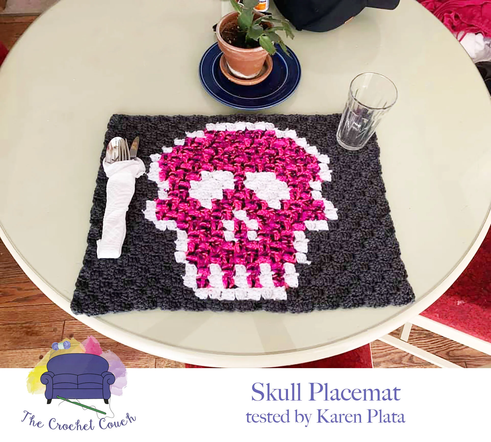 Skull Placemat, C2C Crochet Pattern