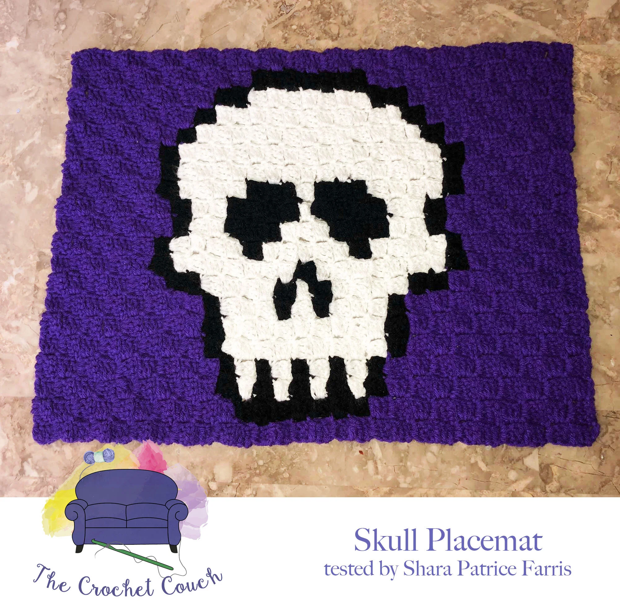 Skull Placemat, C2C Crochet Pattern