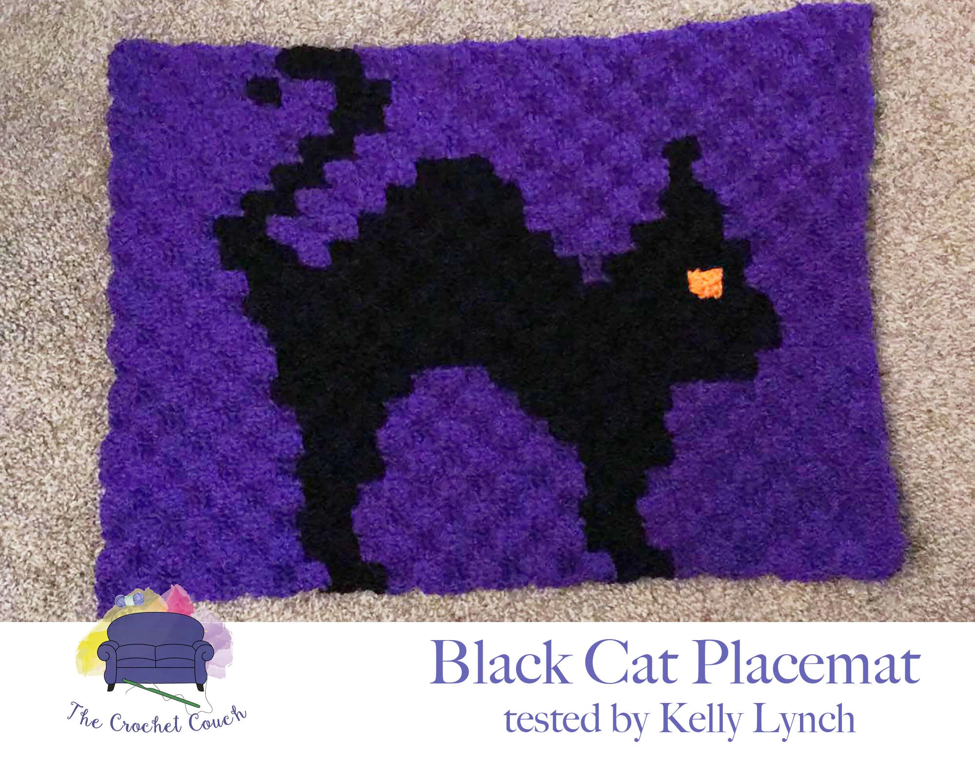 Black Cat Placemat, C2C Crochet Pattern