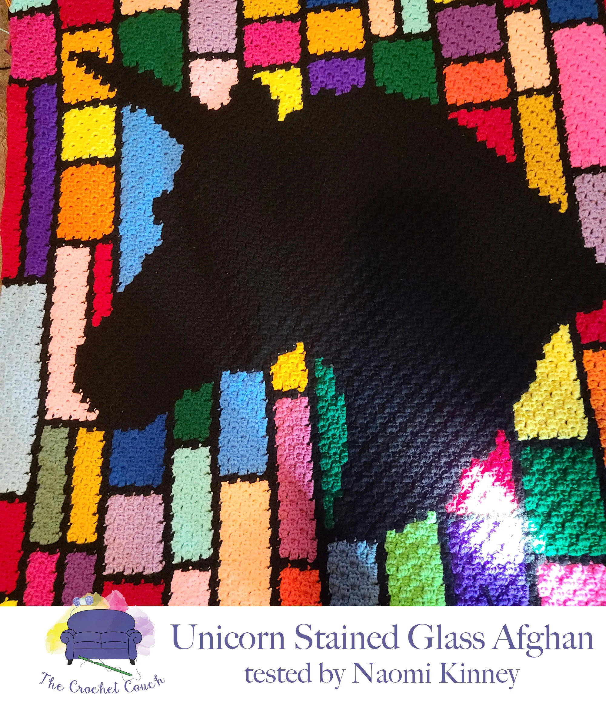 Unicorn Stained Glass Window Afghan, C2C Crochet Pattern