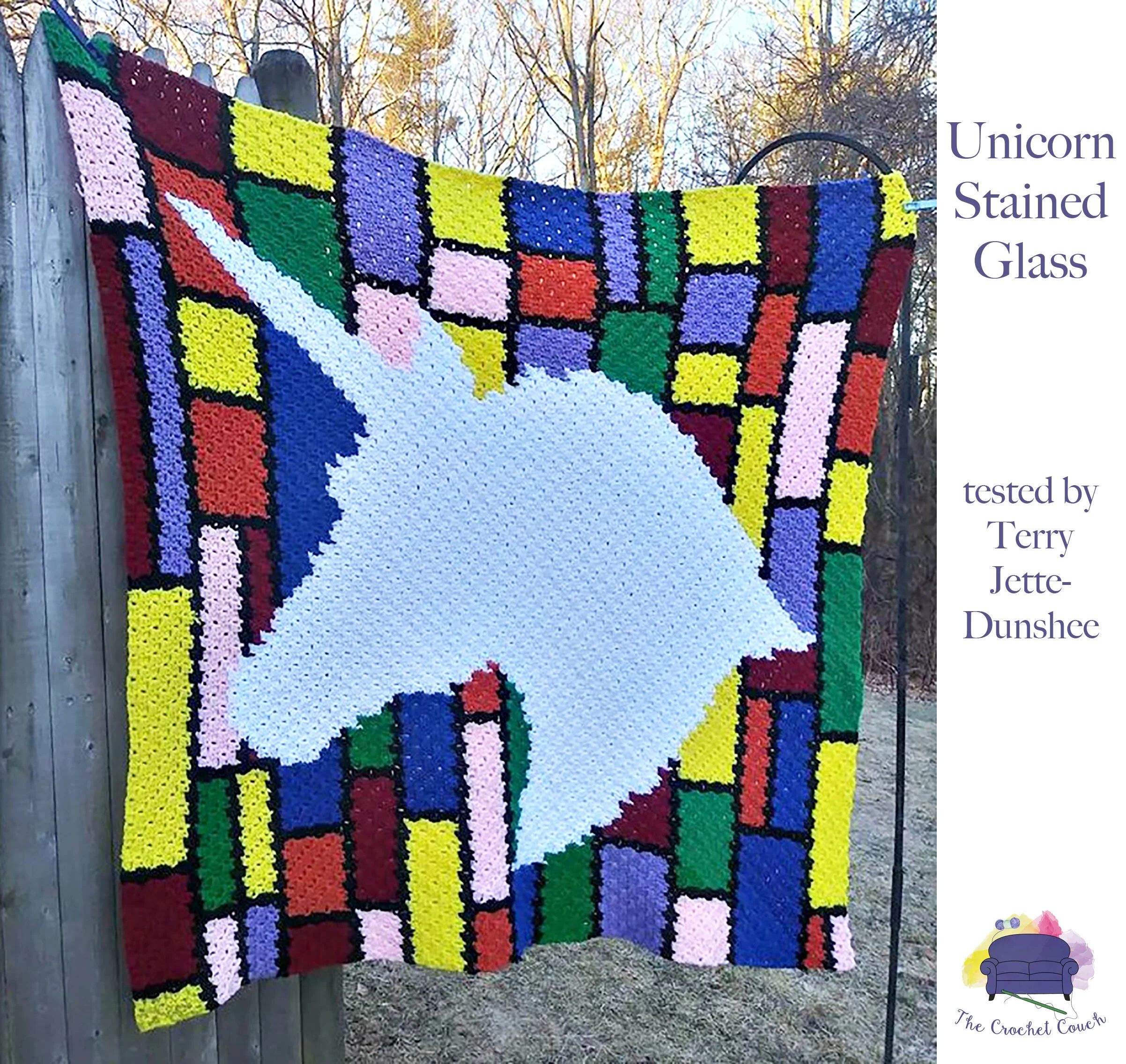 Unicorn Stained Glass Window Afghan, C2C Crochet Pattern