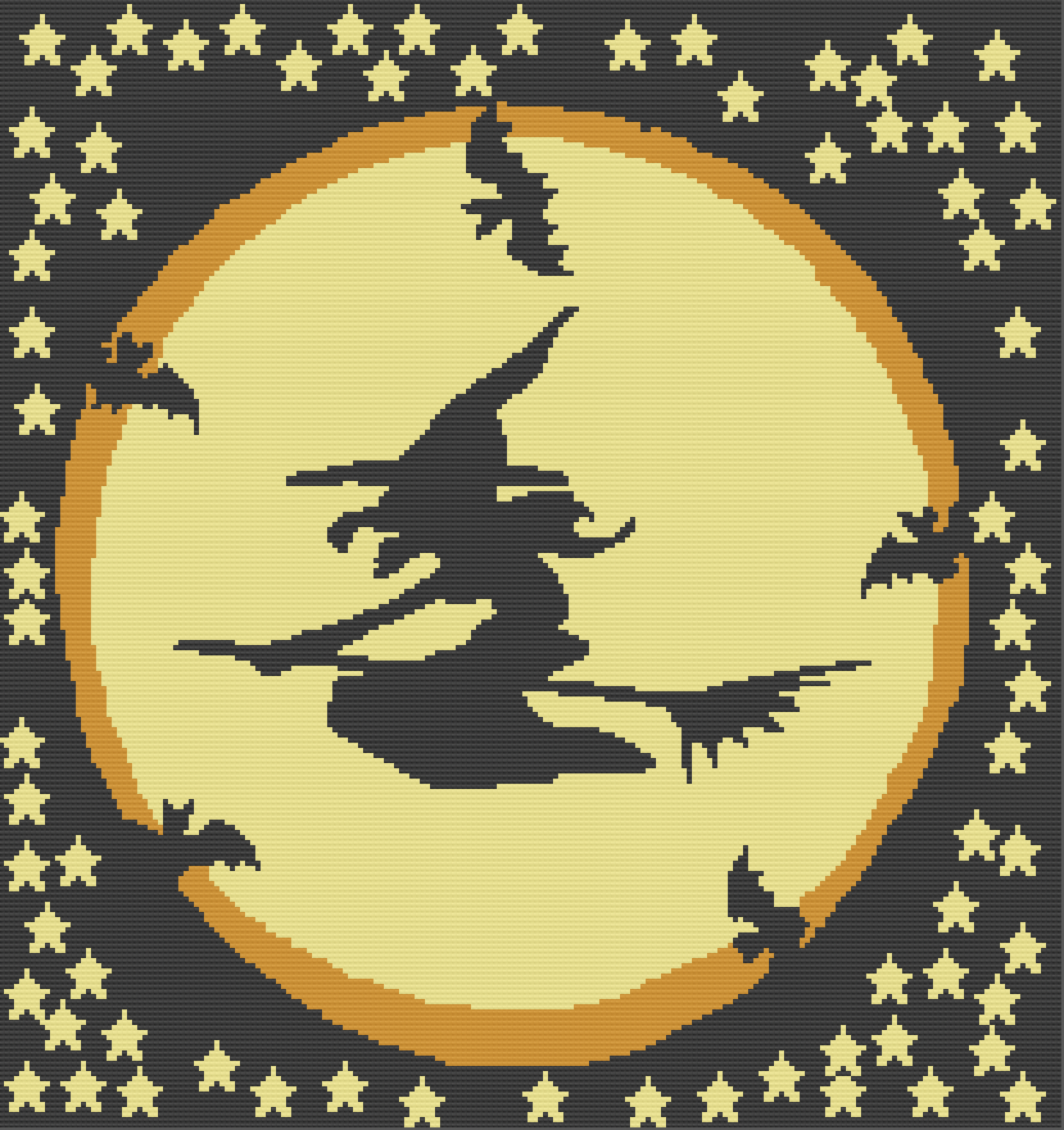 Witch Flying Through the Night Afghan, SC or TSS Crochet Pattern