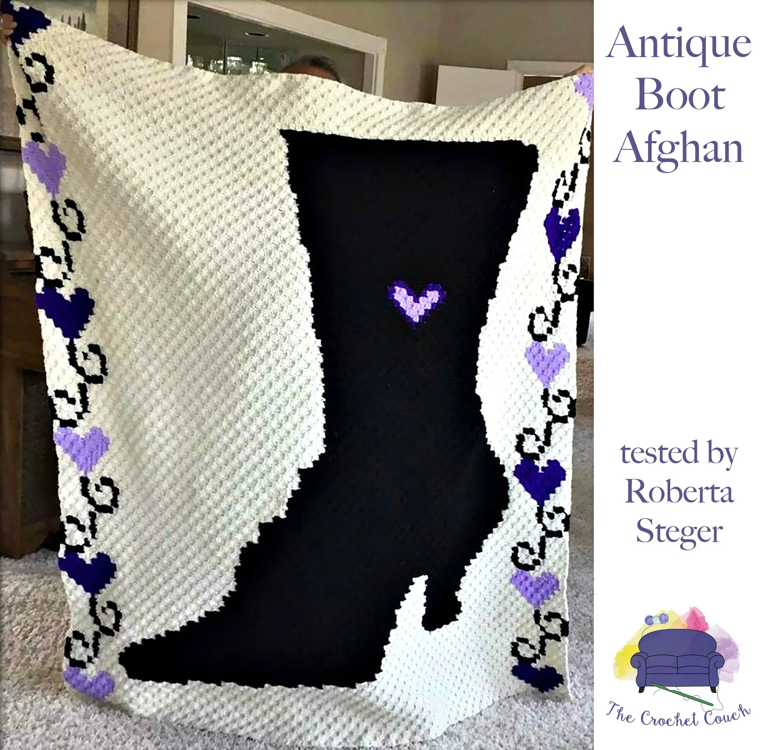 Antique Boot Afghan, Purple, C2C Crochet Pattern