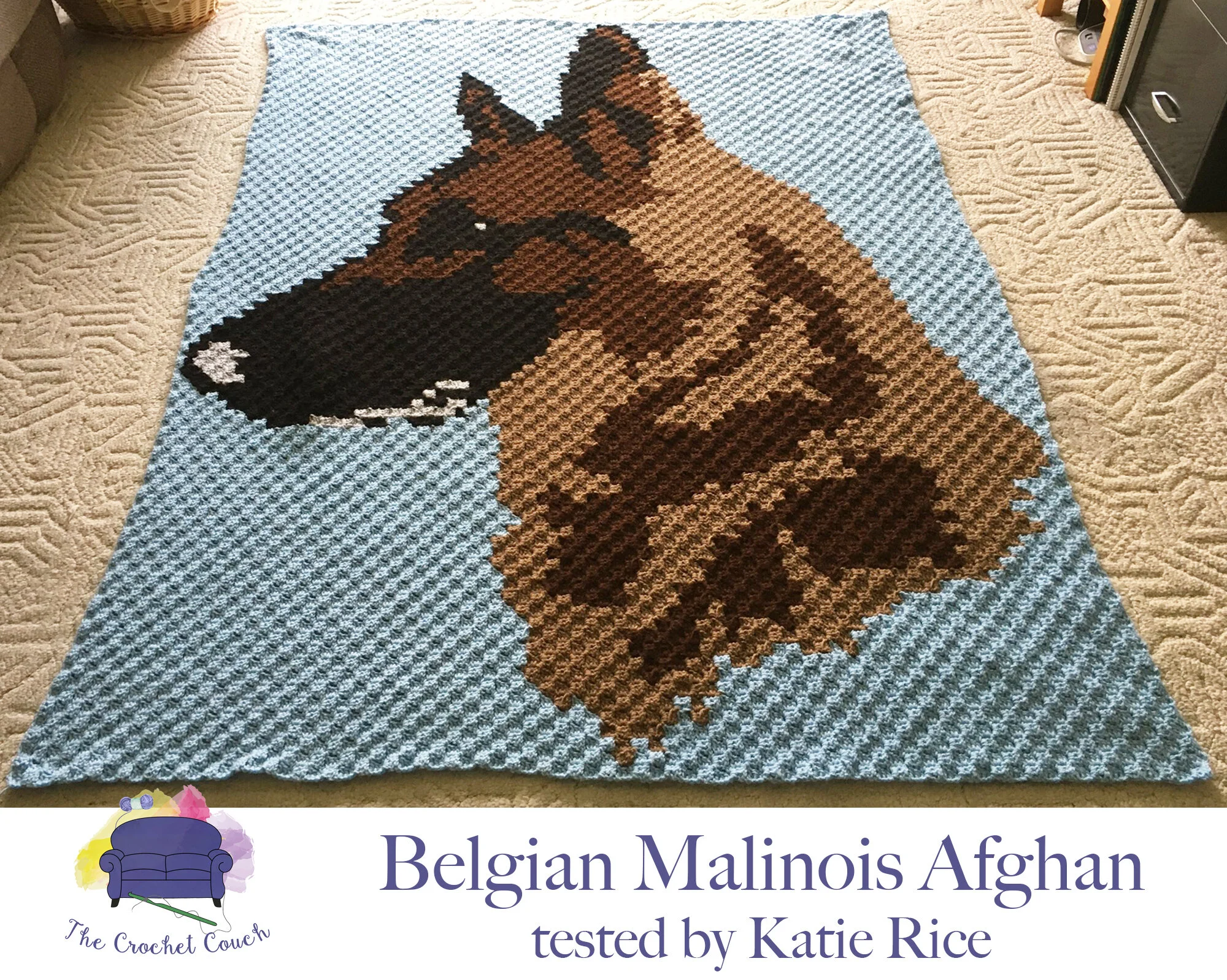 Belgian Malinois Afghan, C2C Crochet Pattern