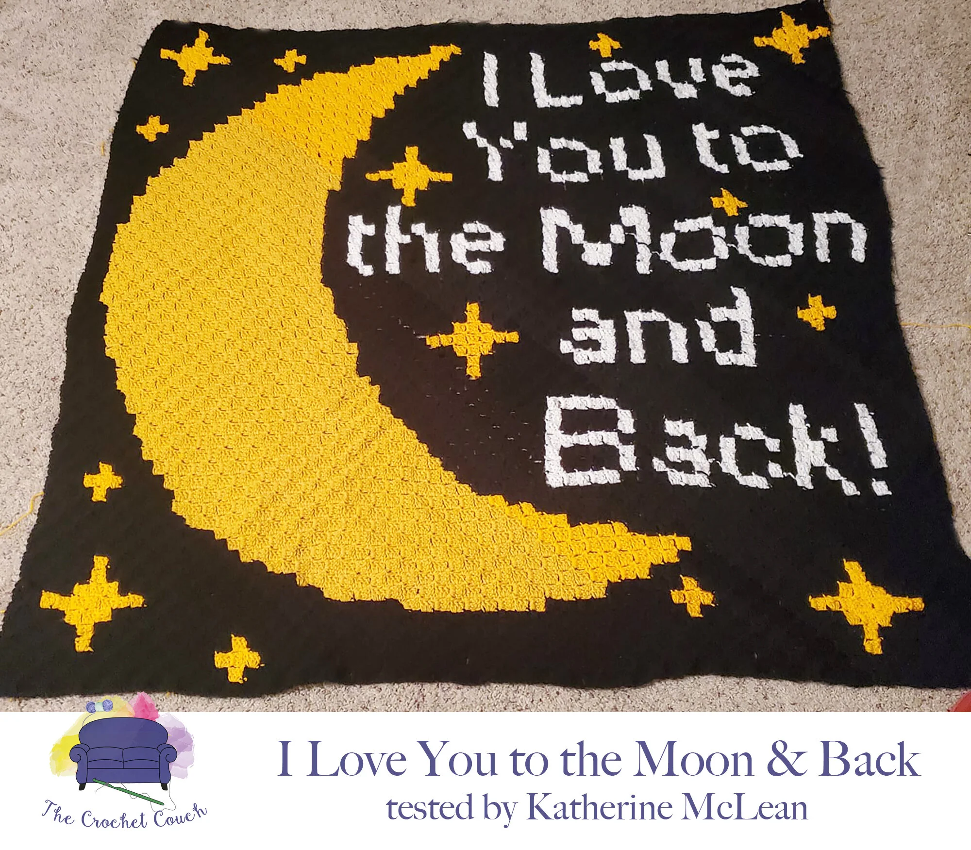 Moon and Back with Stars Afghan, C2C Crochet Pattern
