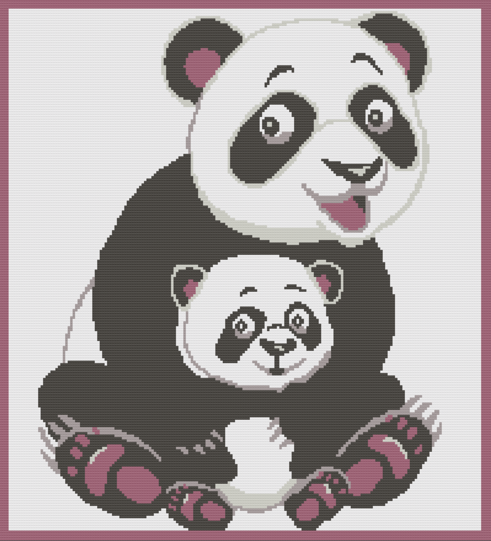 Panda Mommy and Baby Afghan, SC or TSS Crochet Pattern