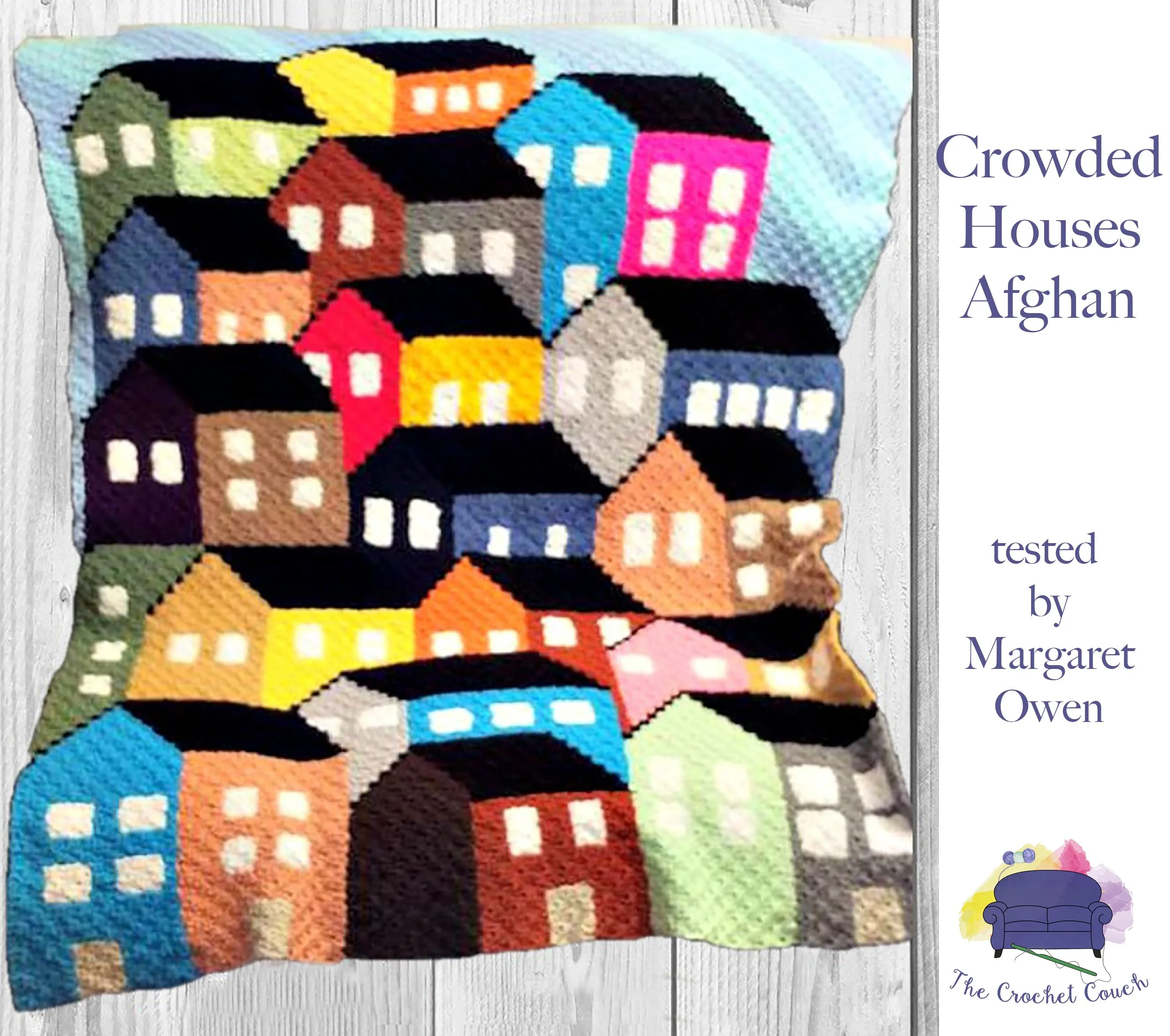 Crowded Houses Quilt Afghan, C2C Crochet Pattern