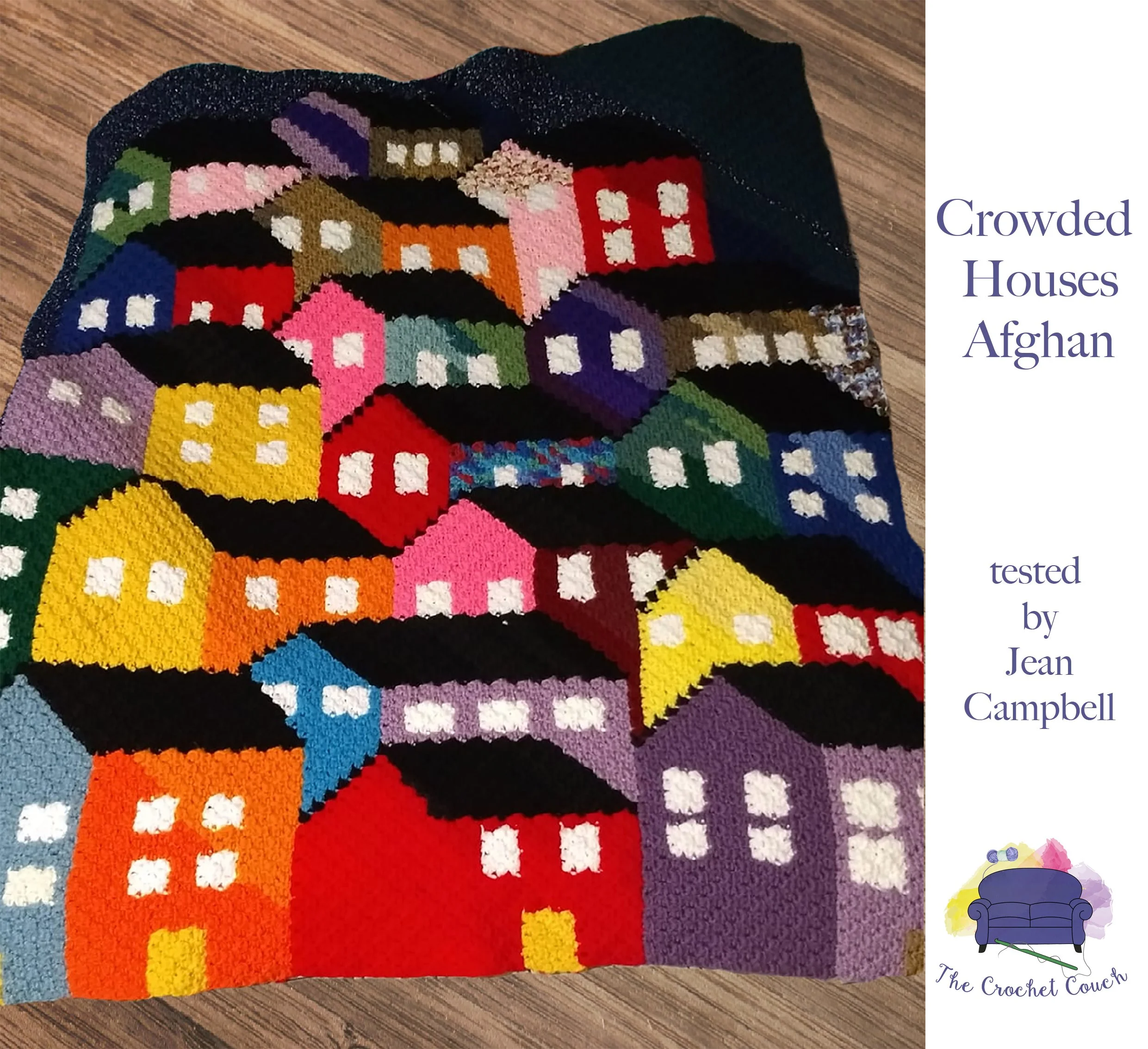 Crowded Houses Quilt Afghan, C2C Crochet Pattern