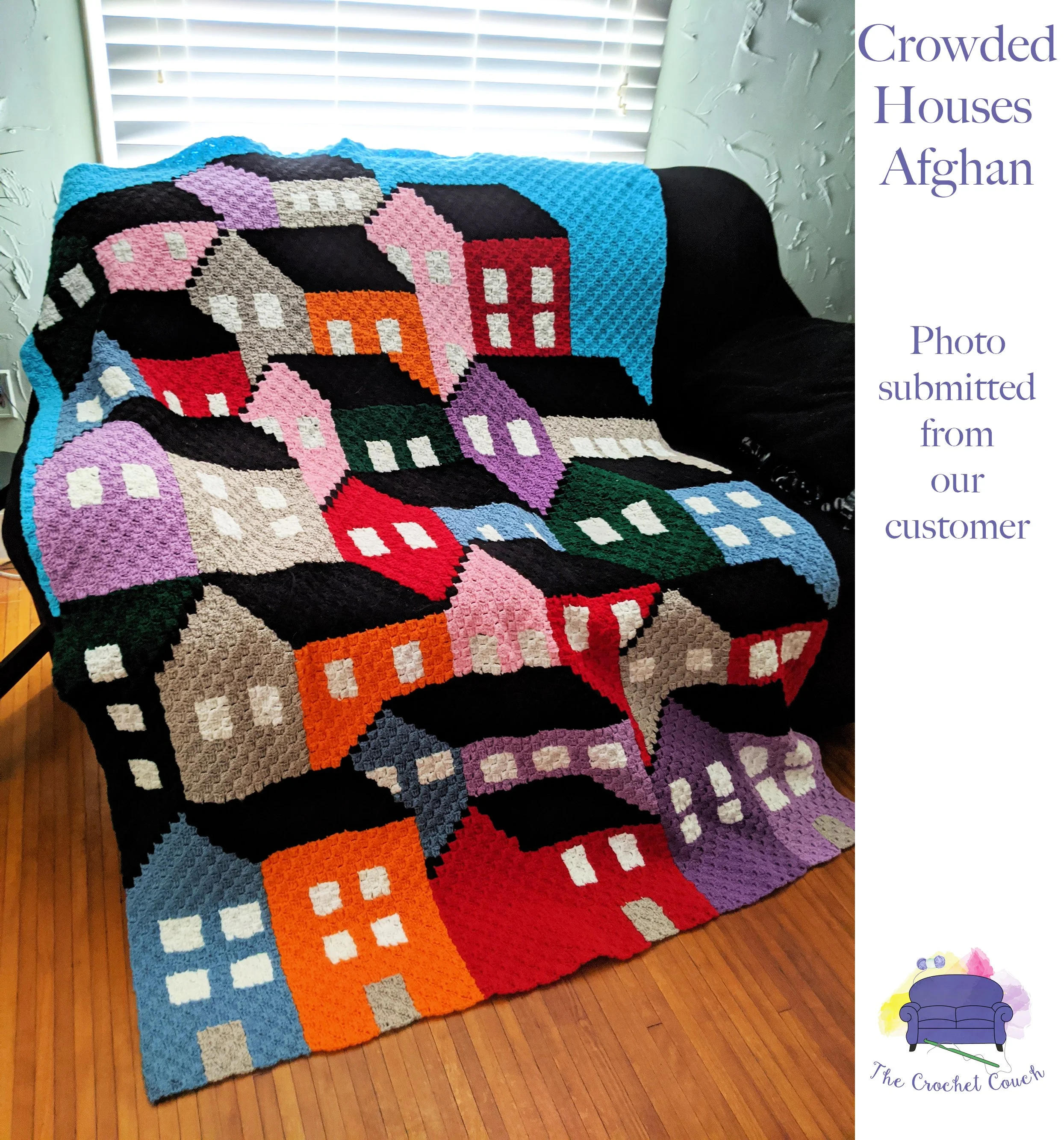 Crowded Houses Quilt Afghan, C2C Crochet Pattern