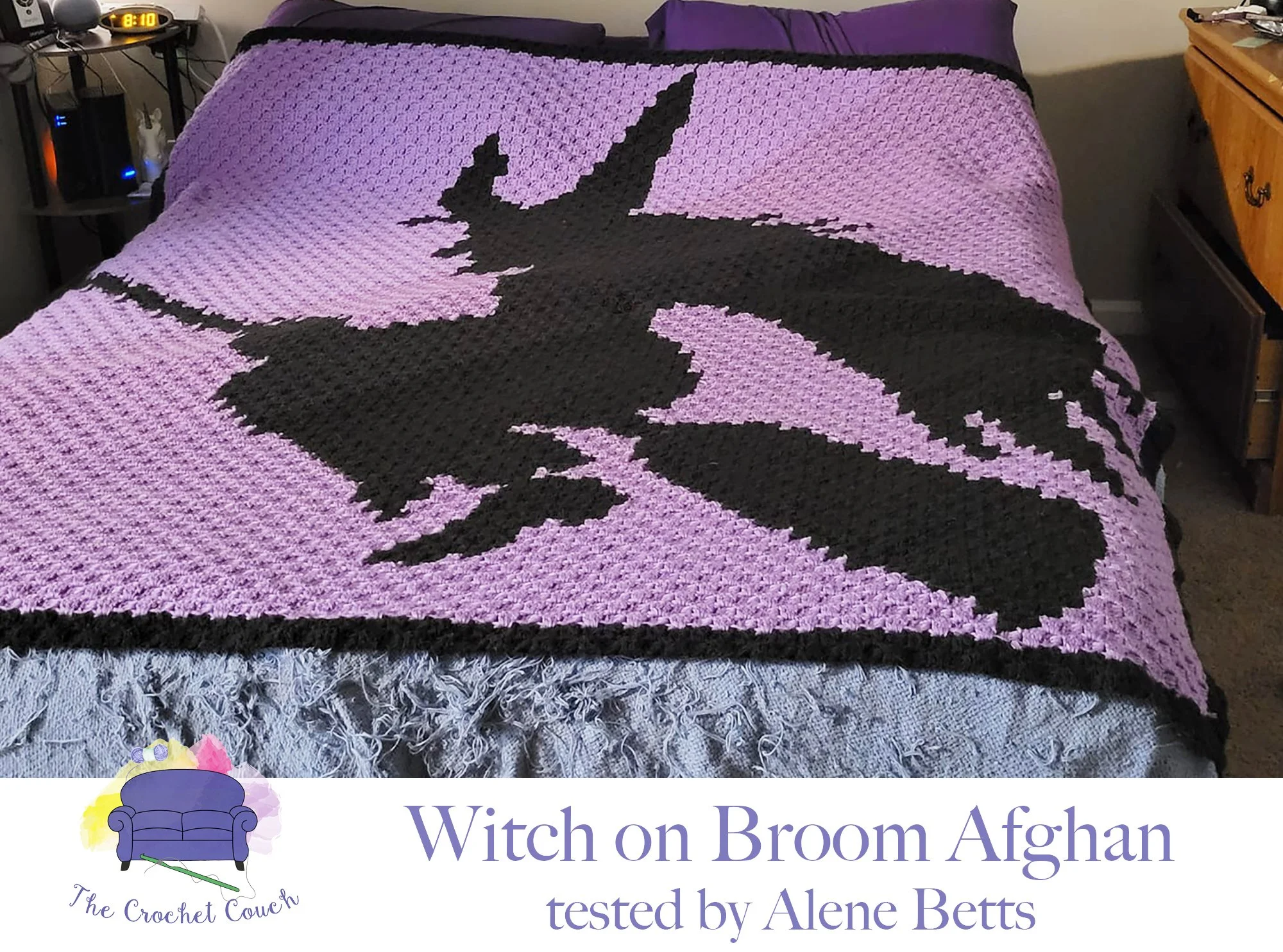 Witch on Broom Silhouette Afghan, C2C Crochet Pattern