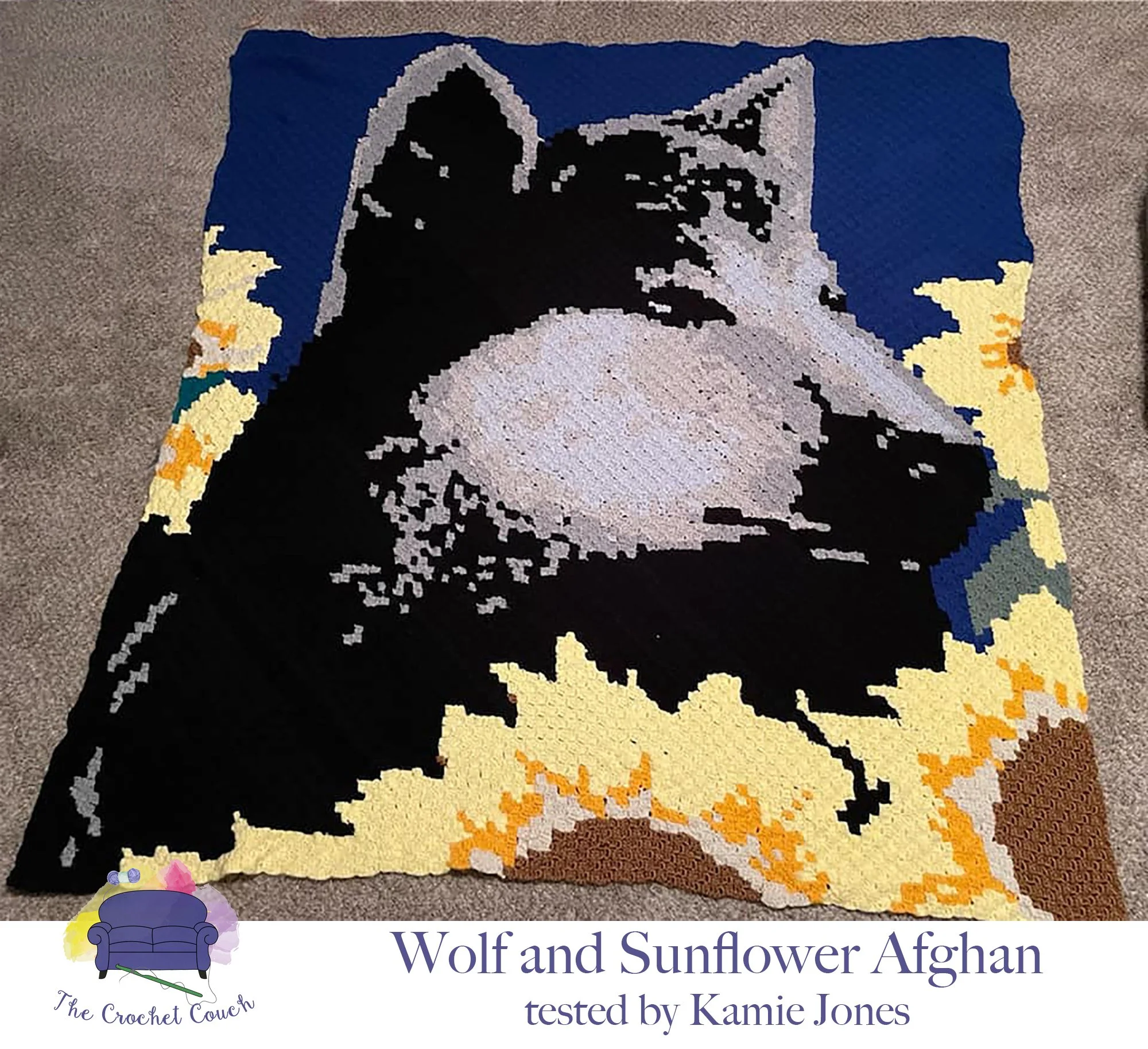 Wolf and Sunflowers Afghan, C2C Crochet Pattern