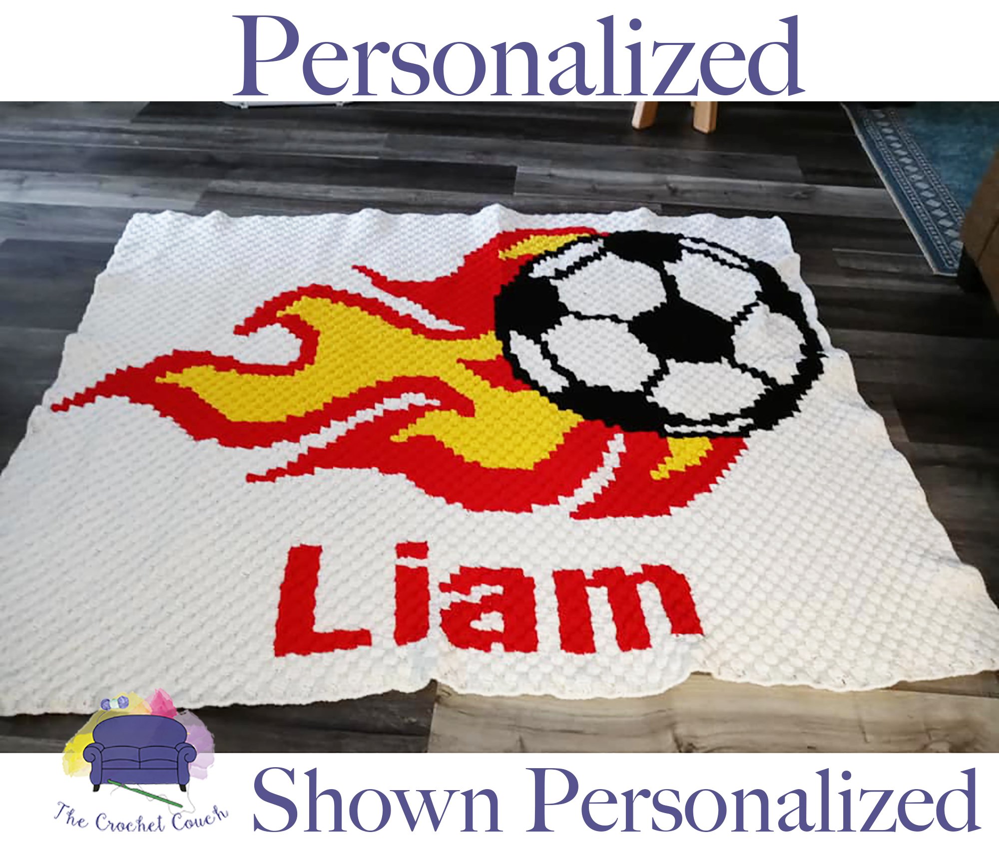 Flaming Soccer Ball Afghan, C2C Crochet Pattern