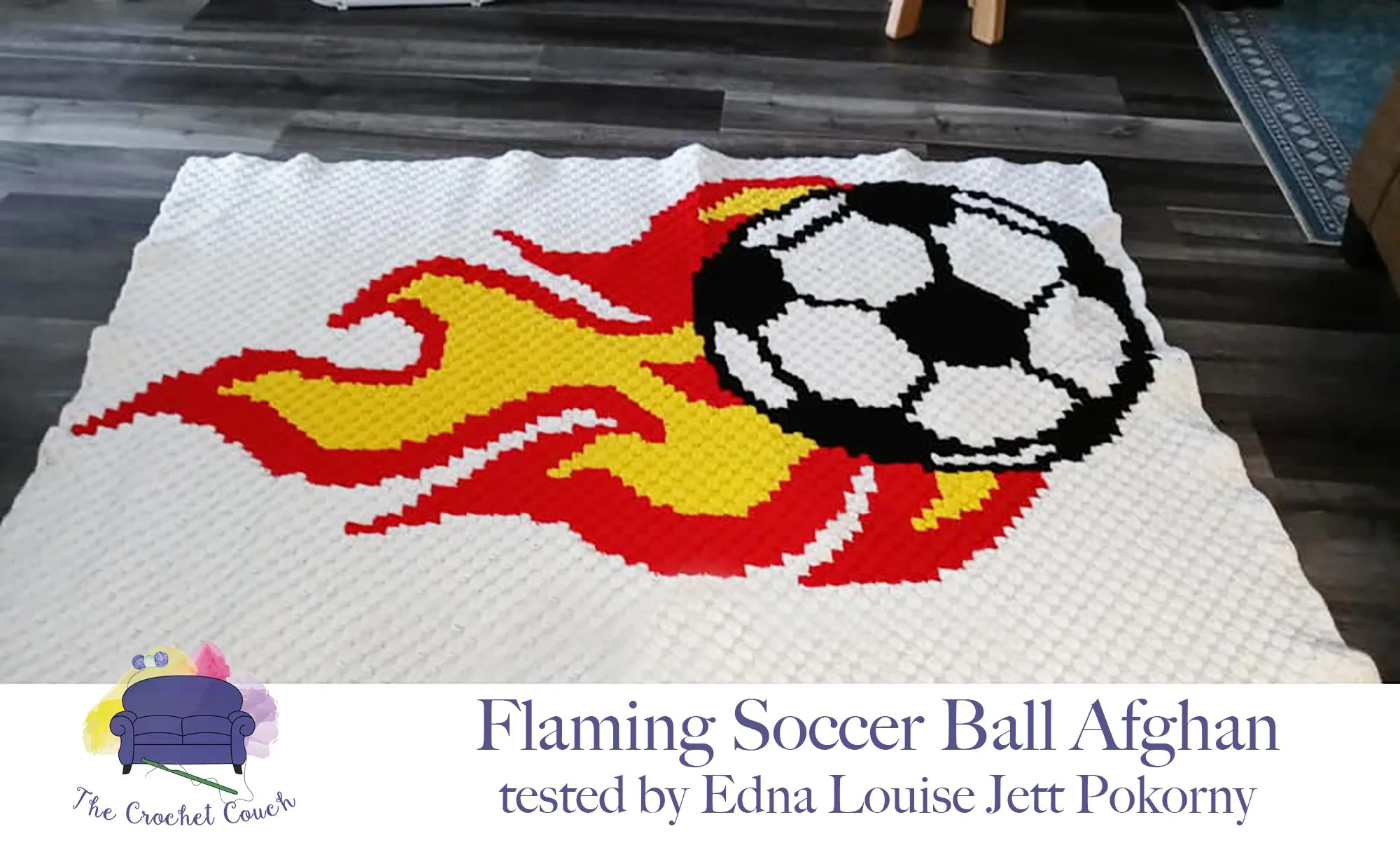 Flaming Soccer Ball Afghan, C2C Crochet Pattern New