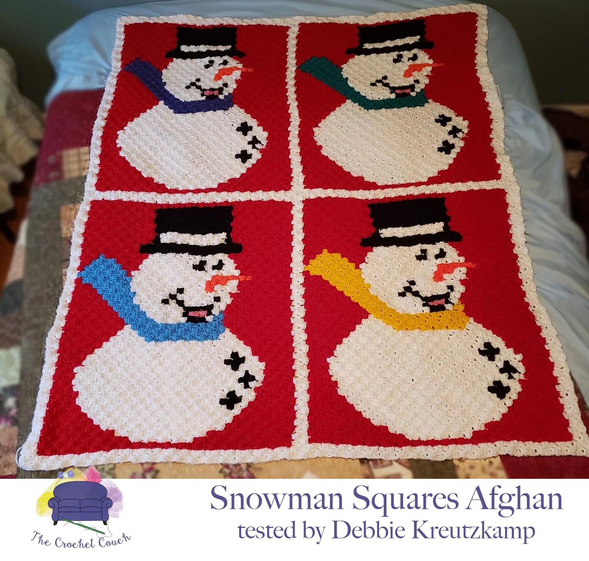 Snowman Squares Afghan, C2C Crochet Pattern