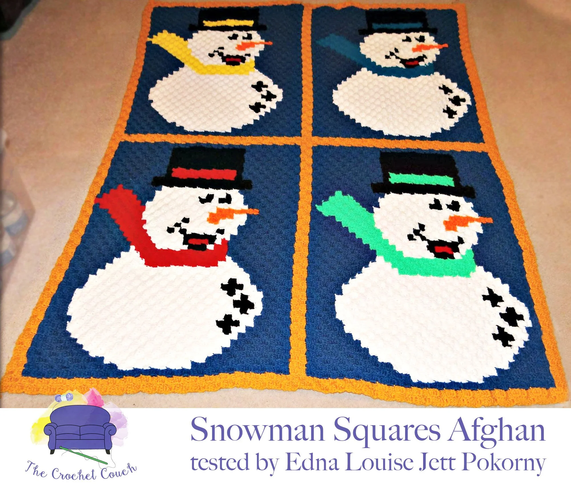 Snowman Squares Afghan, C2C Crochet Pattern