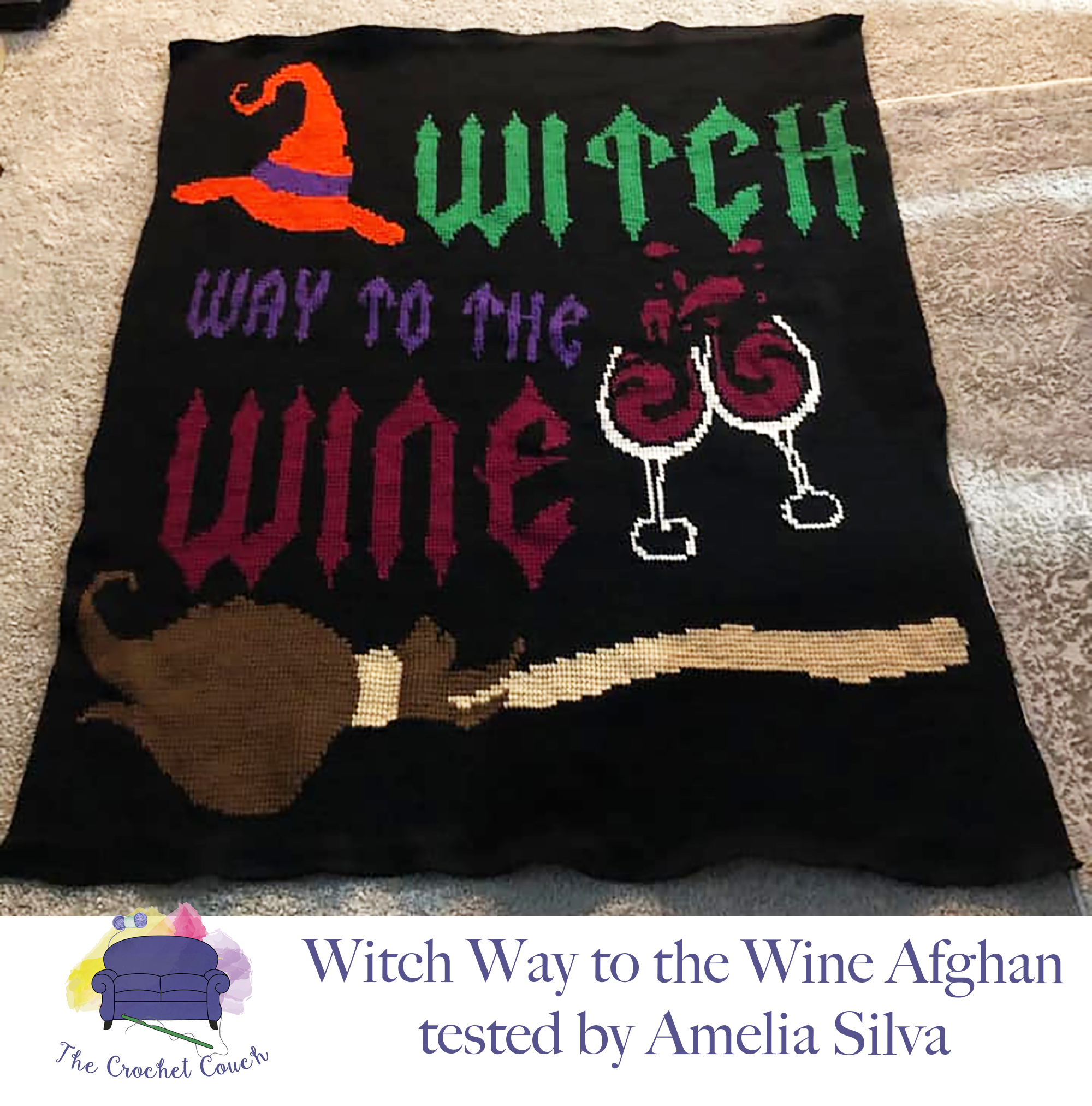 Witch Way to the Wine Afghan, SC or TSS Crochet Pattern