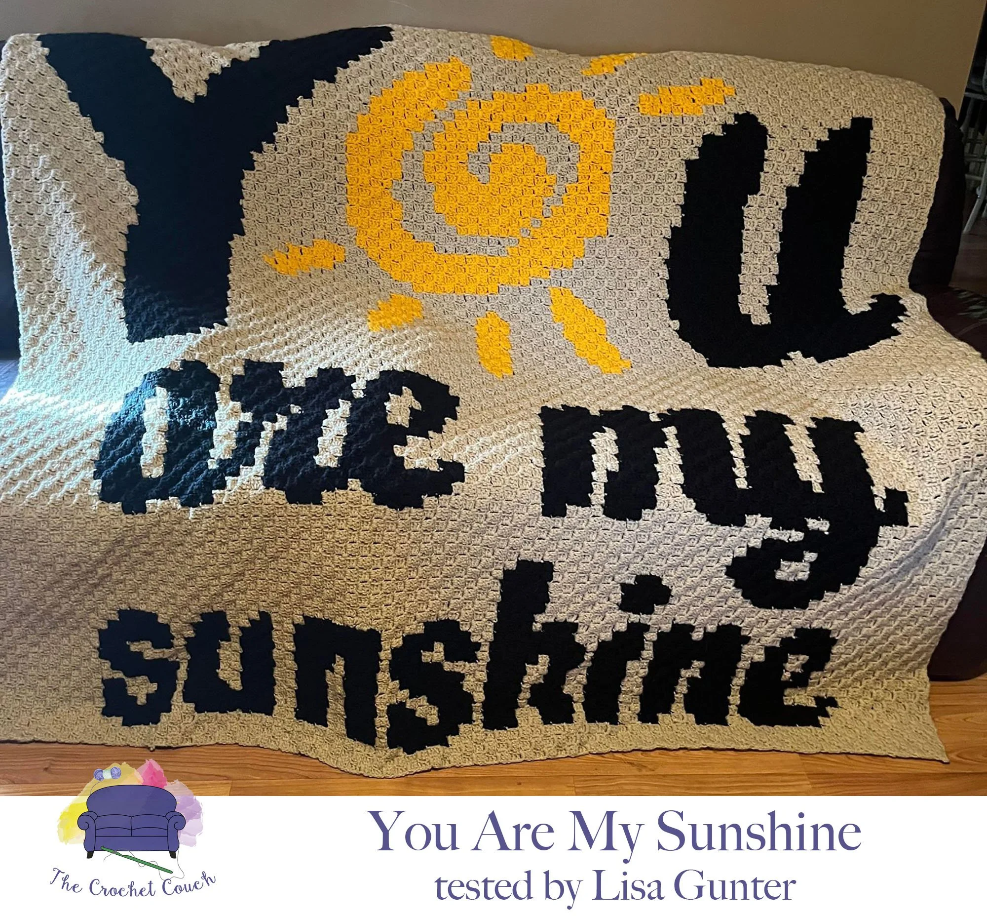 You Are My Sunshine Afghan, Purple, C2C Crochet Pattern