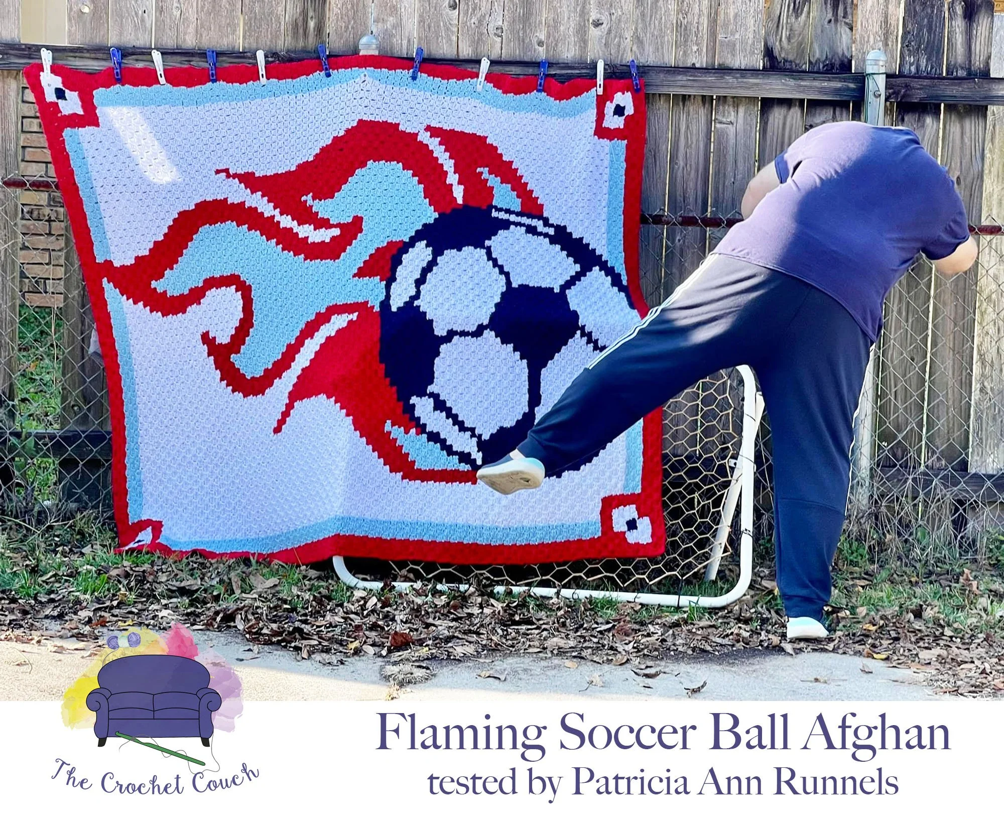 Flaming Soccer Ball Afghan, C2C Crochet Pattern