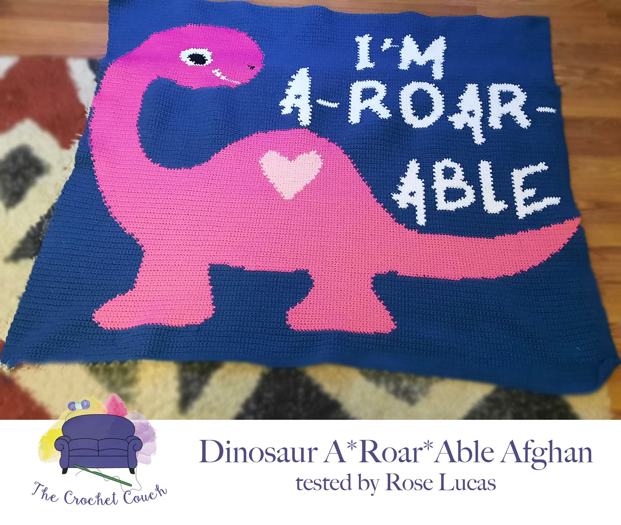 Dinosaur A-Roar-Able Afghan, SC or TSS Crochet Pattern