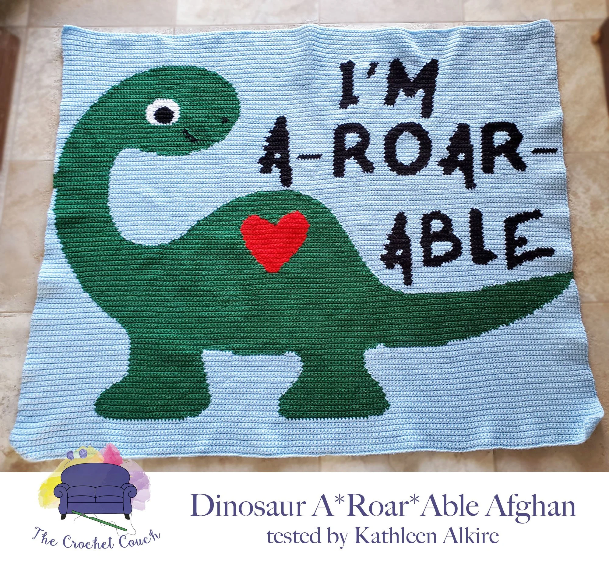 Dinosaur A-Roar-Able Afghan, SC or TSS Crochet Pattern