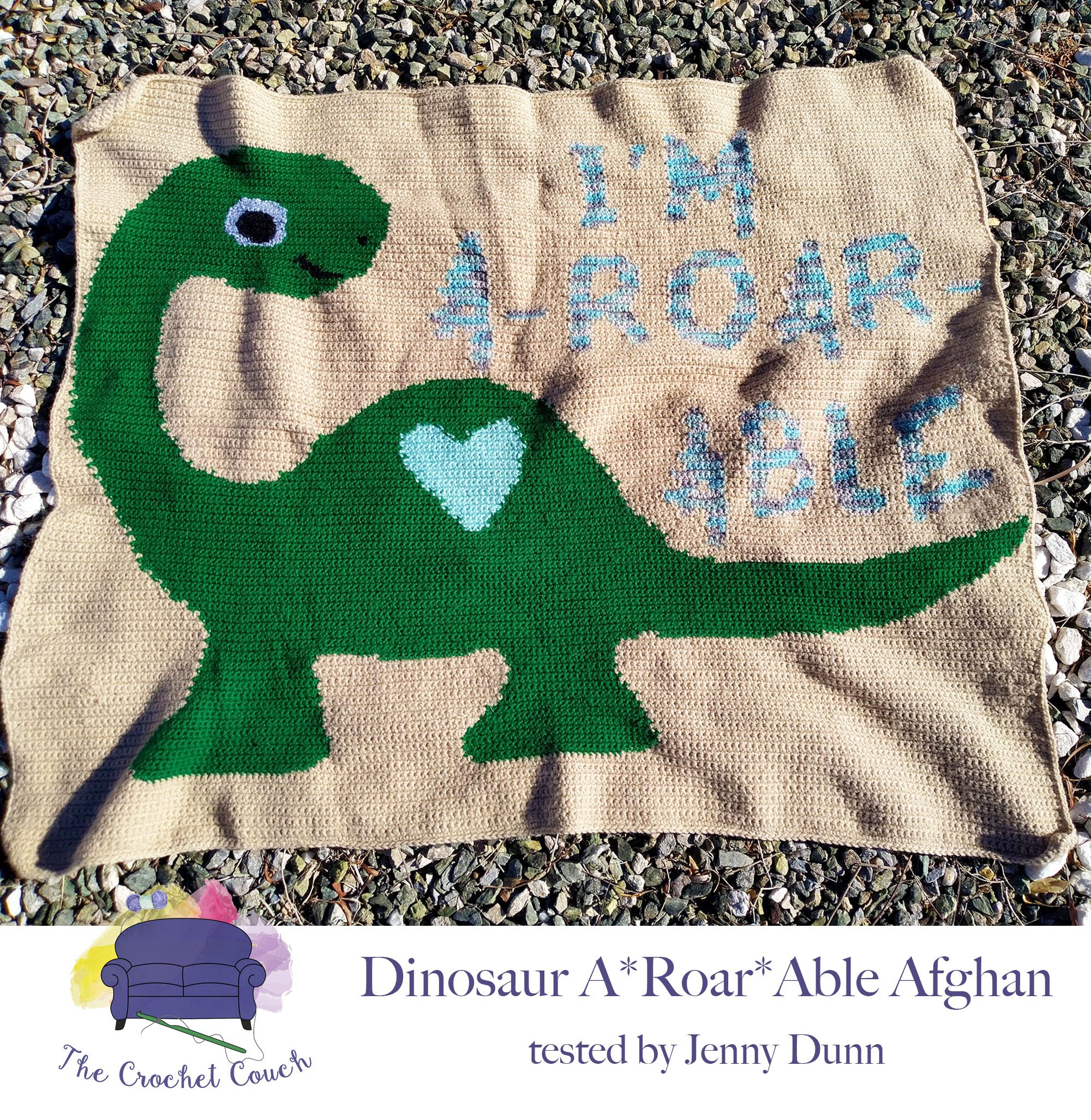 Dinosaur A-Roar-Able Afghan, SC or TSS Crochet Pattern