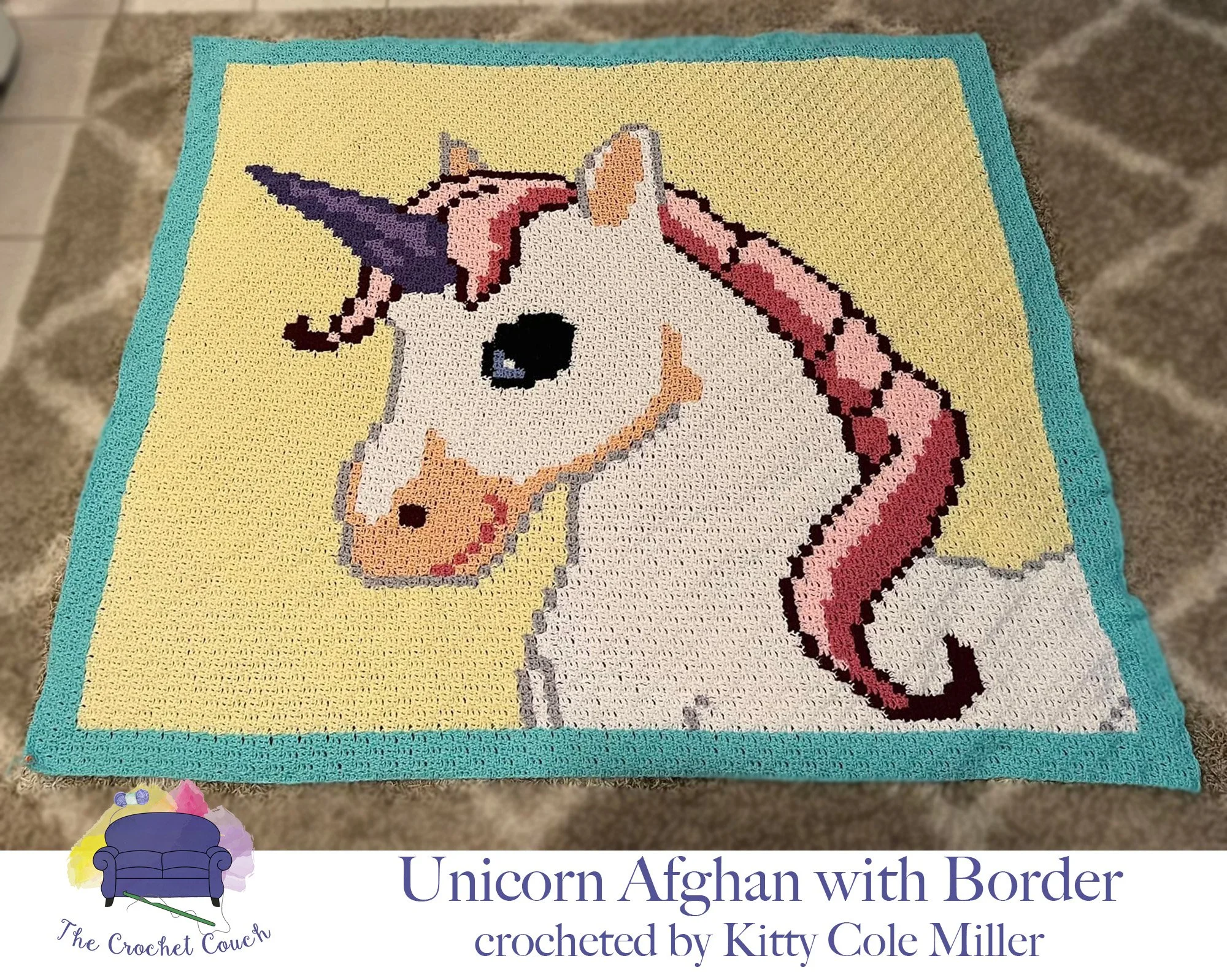 Unicorn Afghan, With border, C2C Crochet Pattern