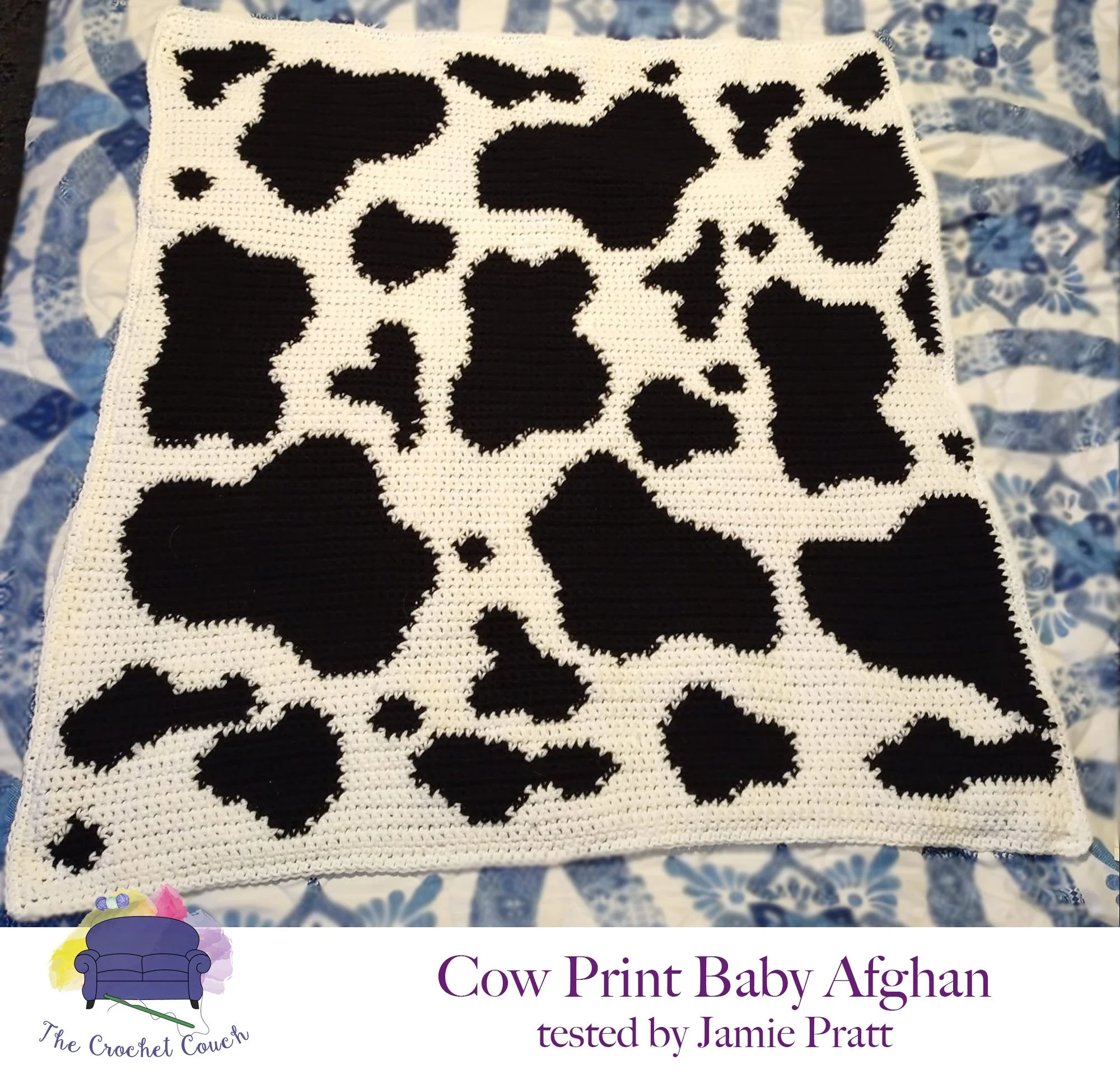 Cow Print Baby Afghan, SC or TSS Crochet Pattern