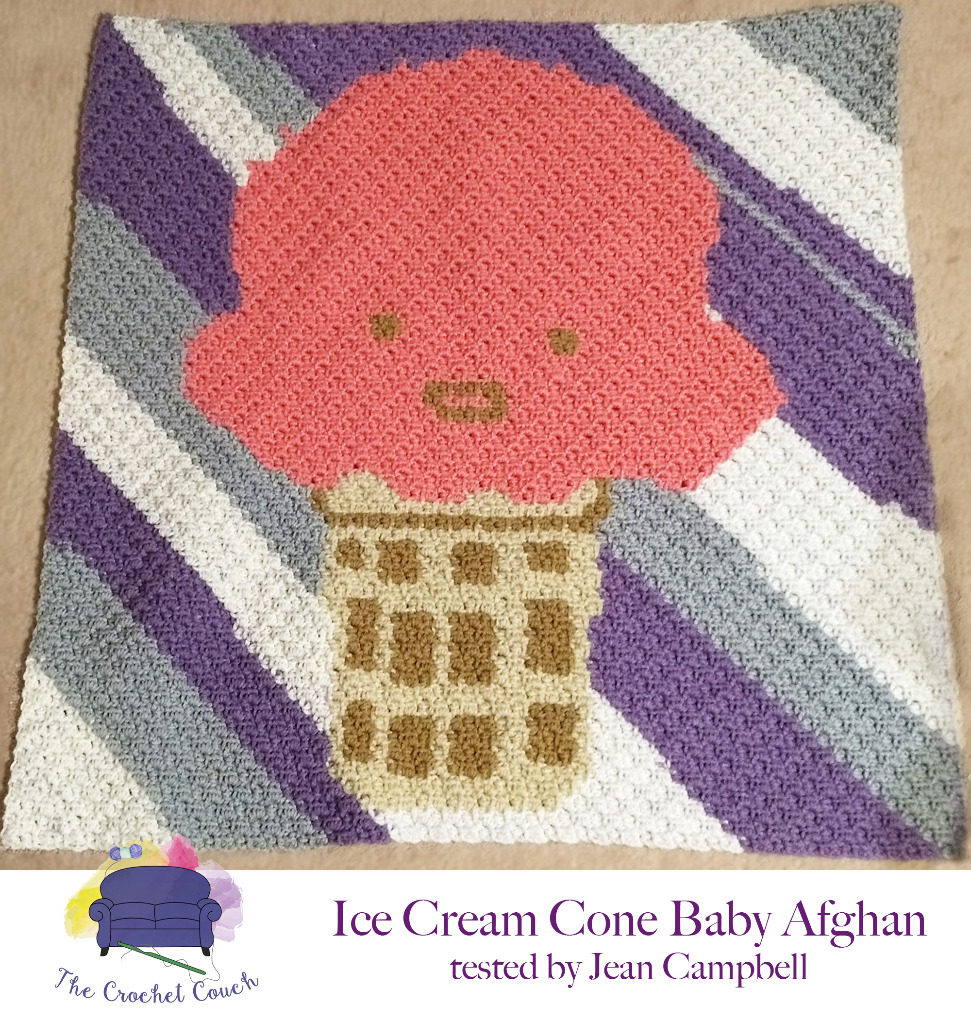 Ice Cream Cone Baby Afghan, C2C Crochet Pattern