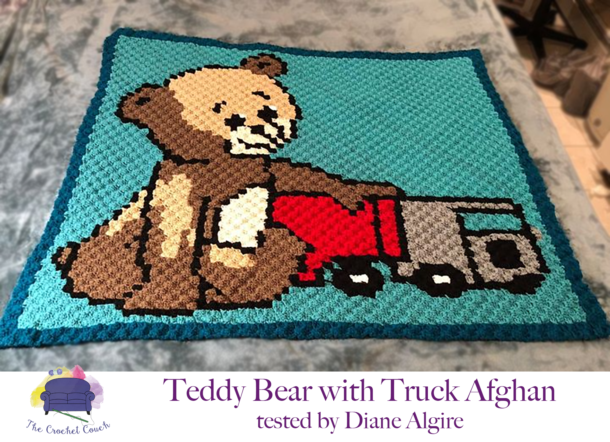 Teddy Bear with Truck Baby Afghan, C2C Crochet Pattern
