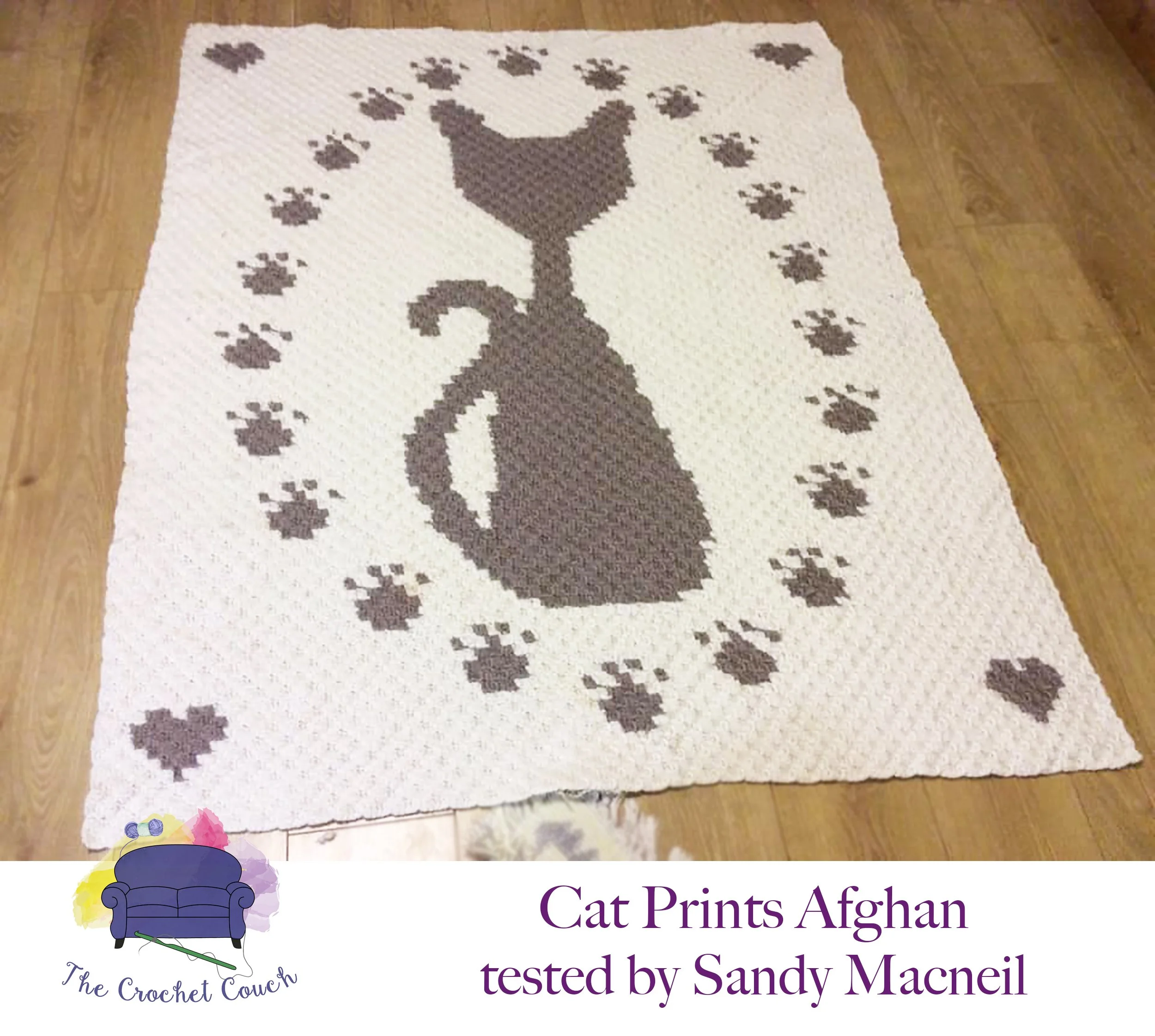 Cat Prints Afghan, C2C Crochet Pattern