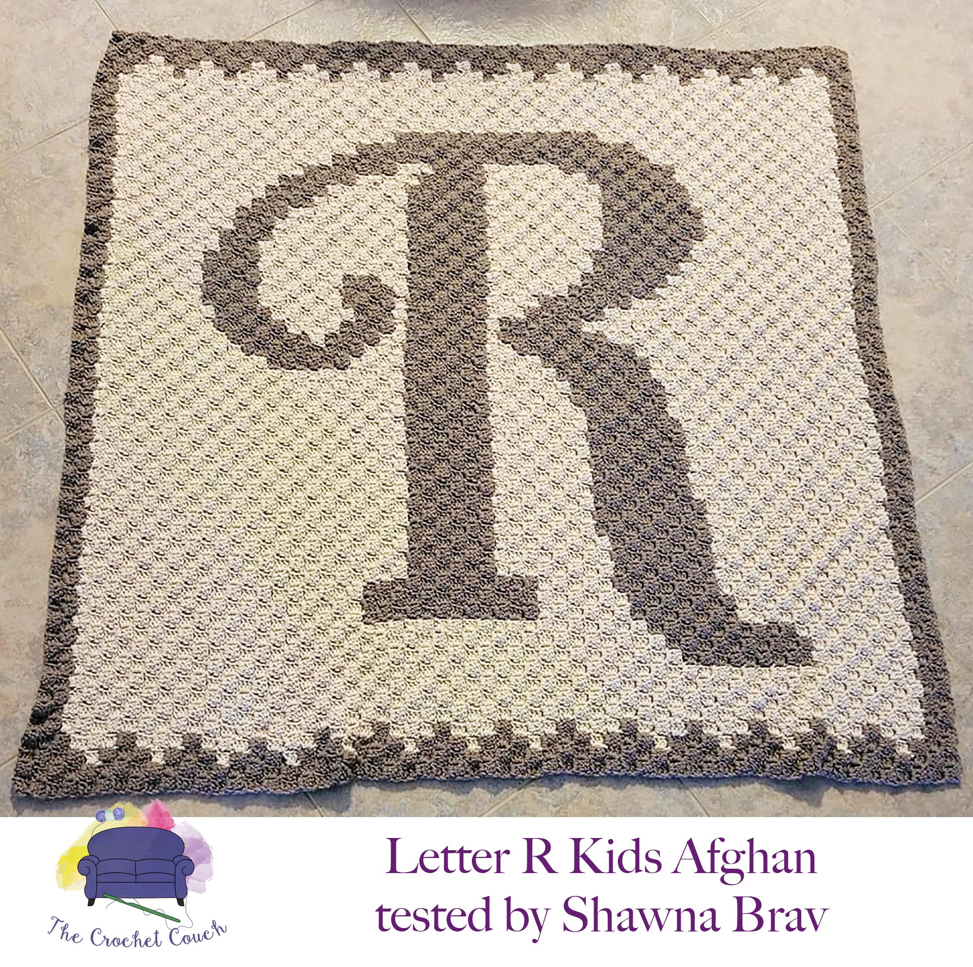 Letter R Kids Afghan, C2C Crochet Pattern