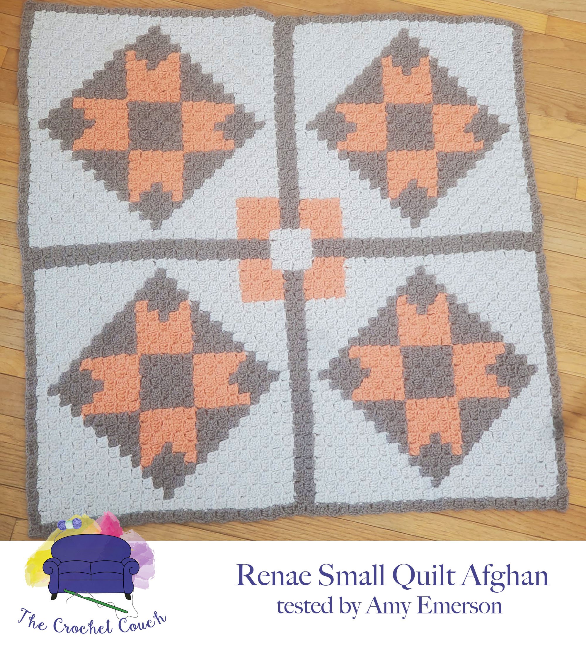 Renae Small Quilt Afghan, C2C Crochet Pattern
