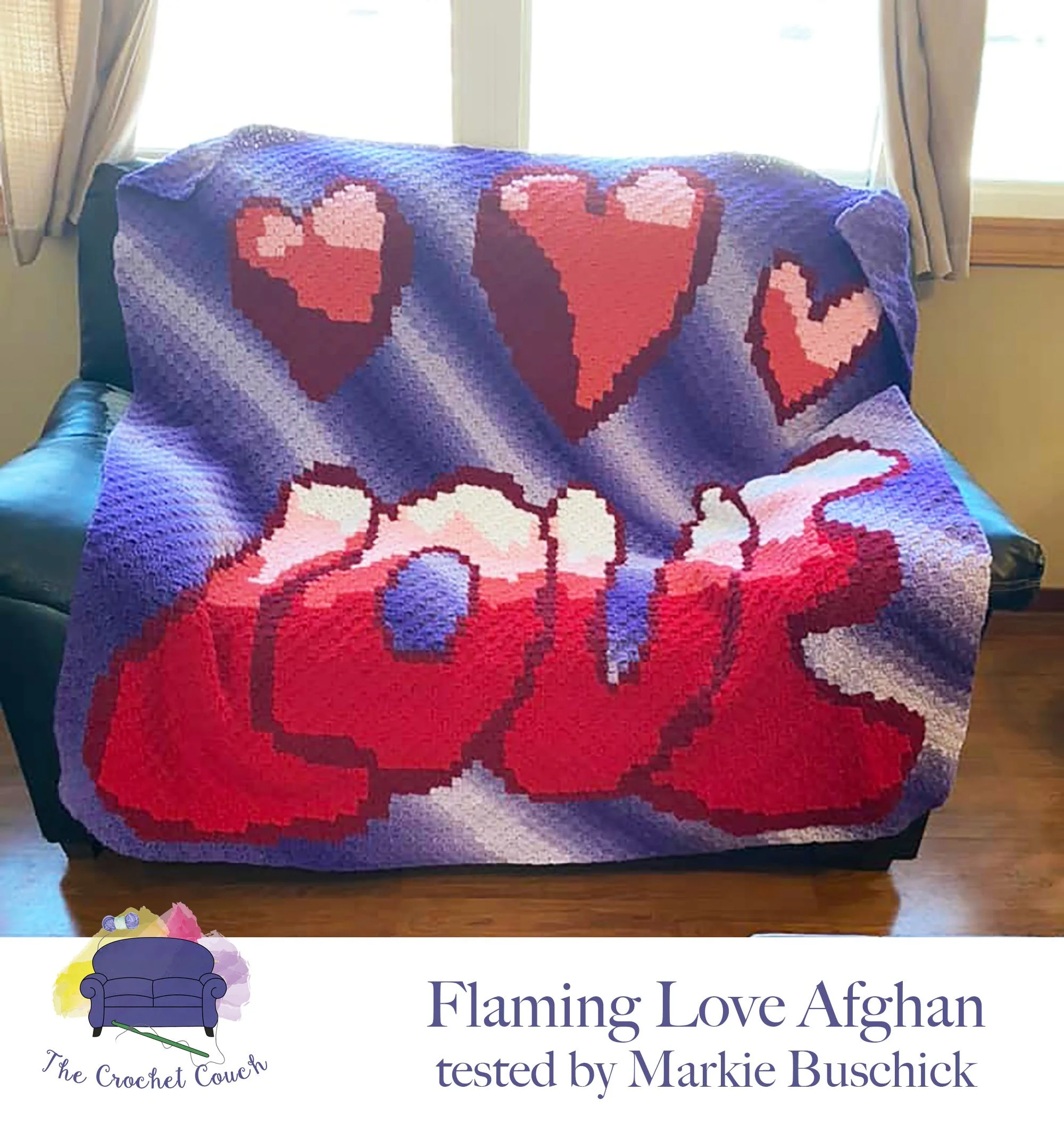 Flaming Love Afghan, C2C Crochet Pattern