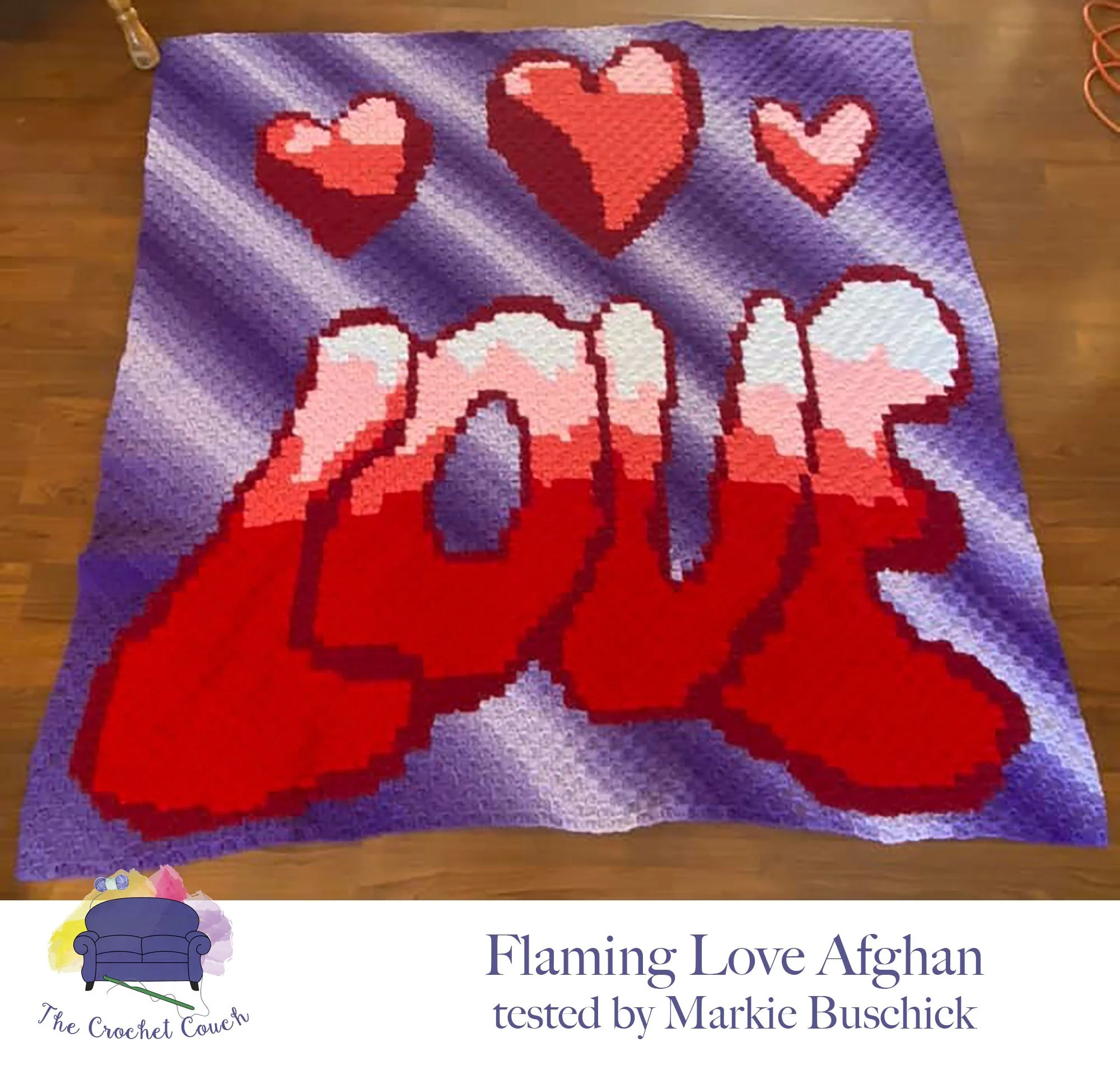Flaming Love Afghan, C2C Crochet Pattern