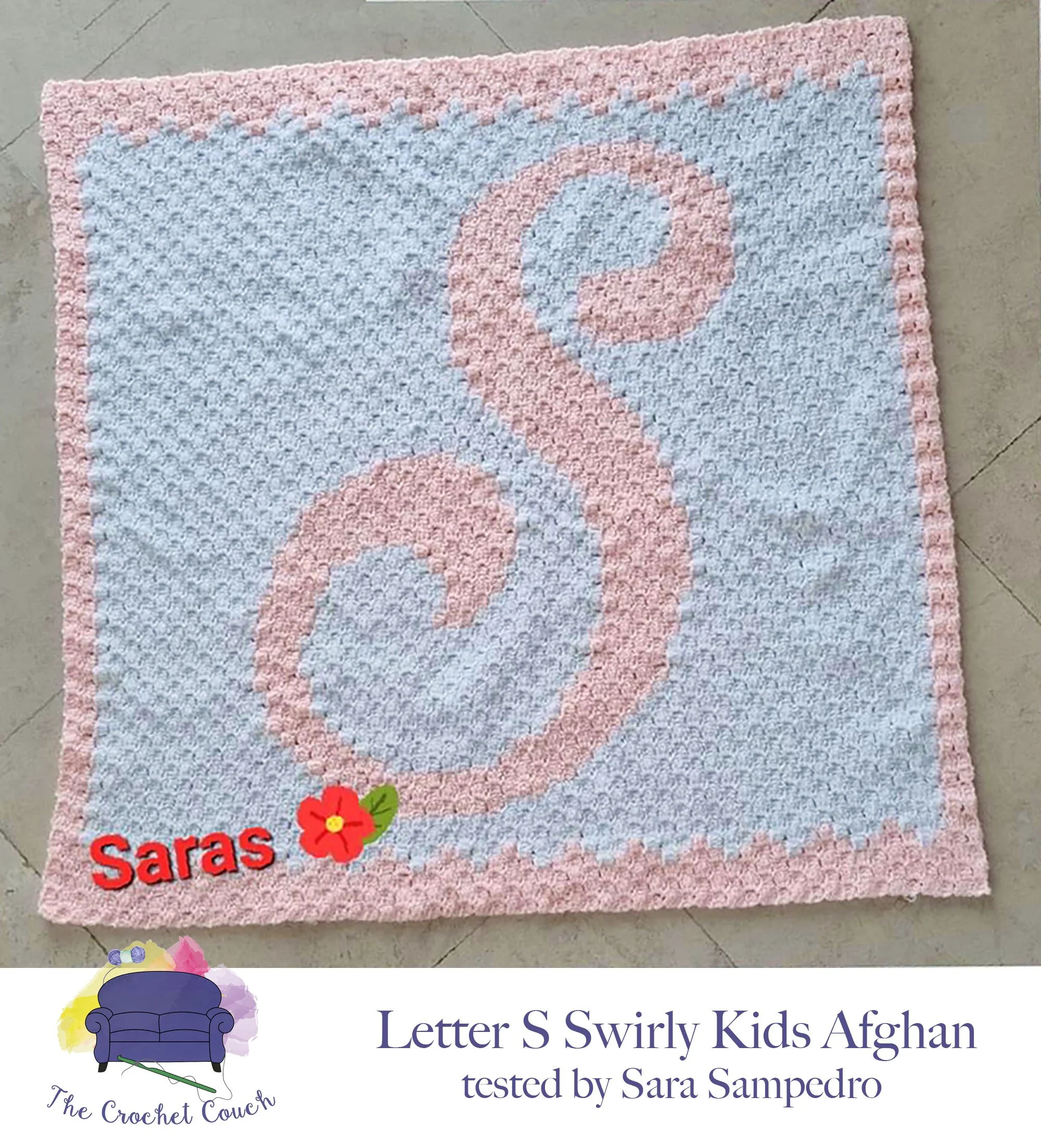 Letter S Swirly Kids Afghan, C2C Crochet Pattern