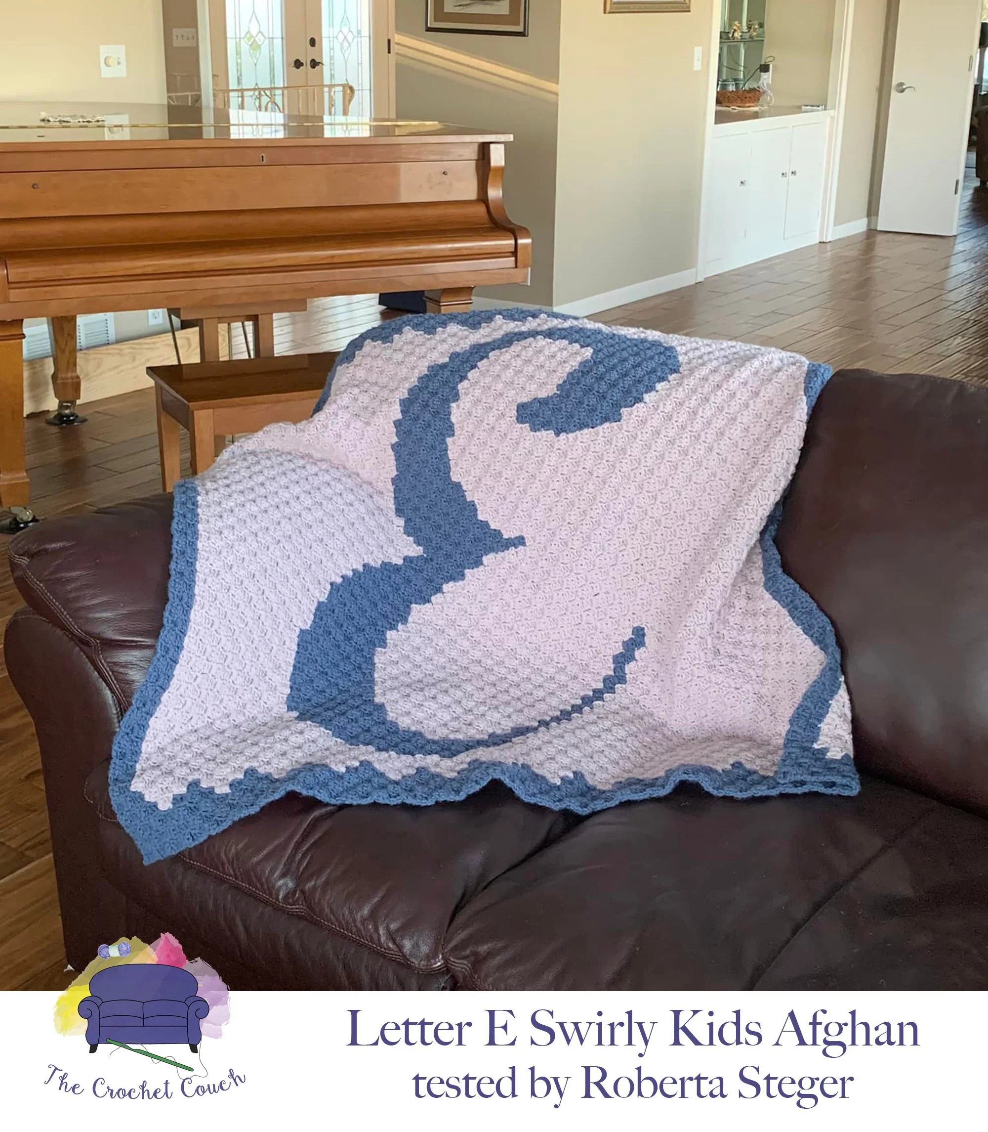 Letter E Swirly Kids Afghan, C2C Crochet Pattern