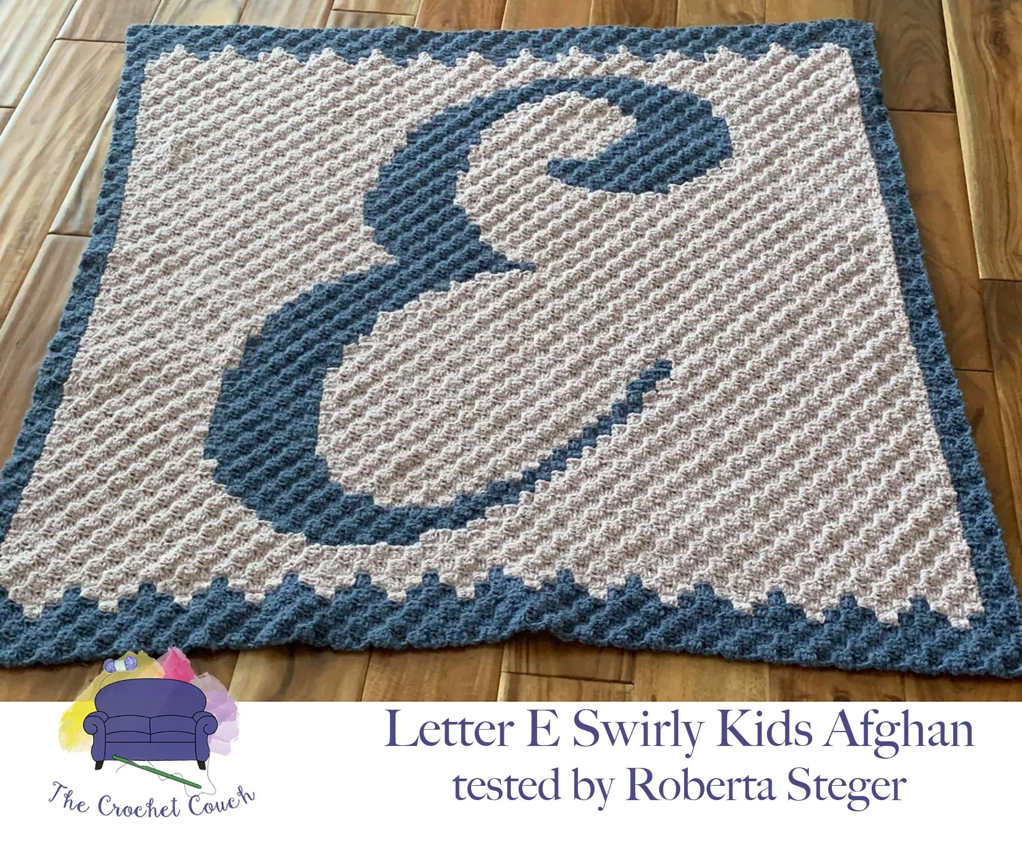 Letter E Swirly Kids Afghan, C2C Crochet Pattern