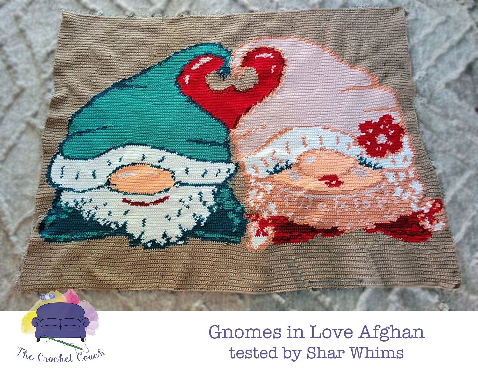 Gnomes in Love Afghan, SC or TSS Crochet Pattern