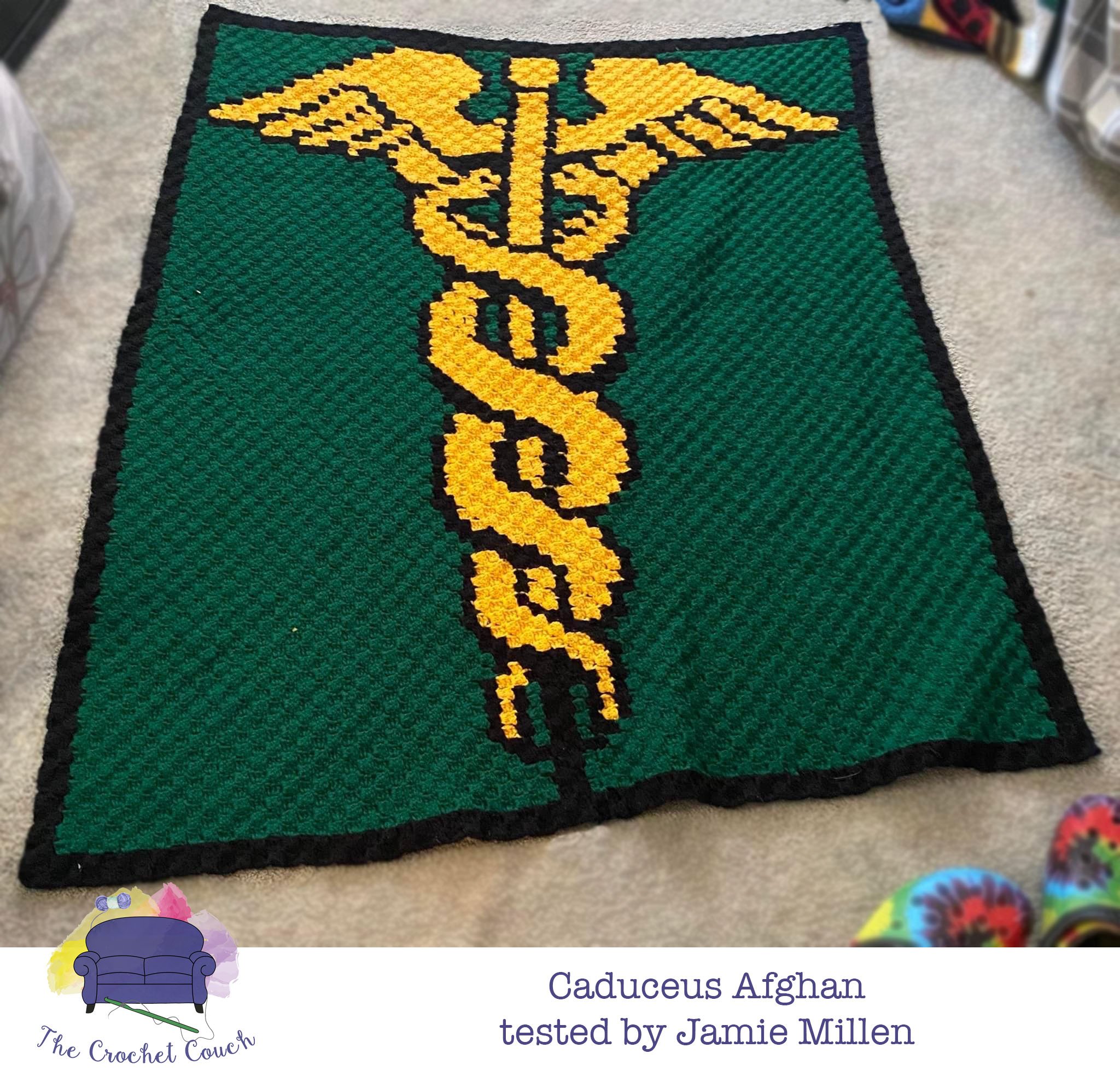 Caduceus Symbol Afghan, C2C Crochet Pattern