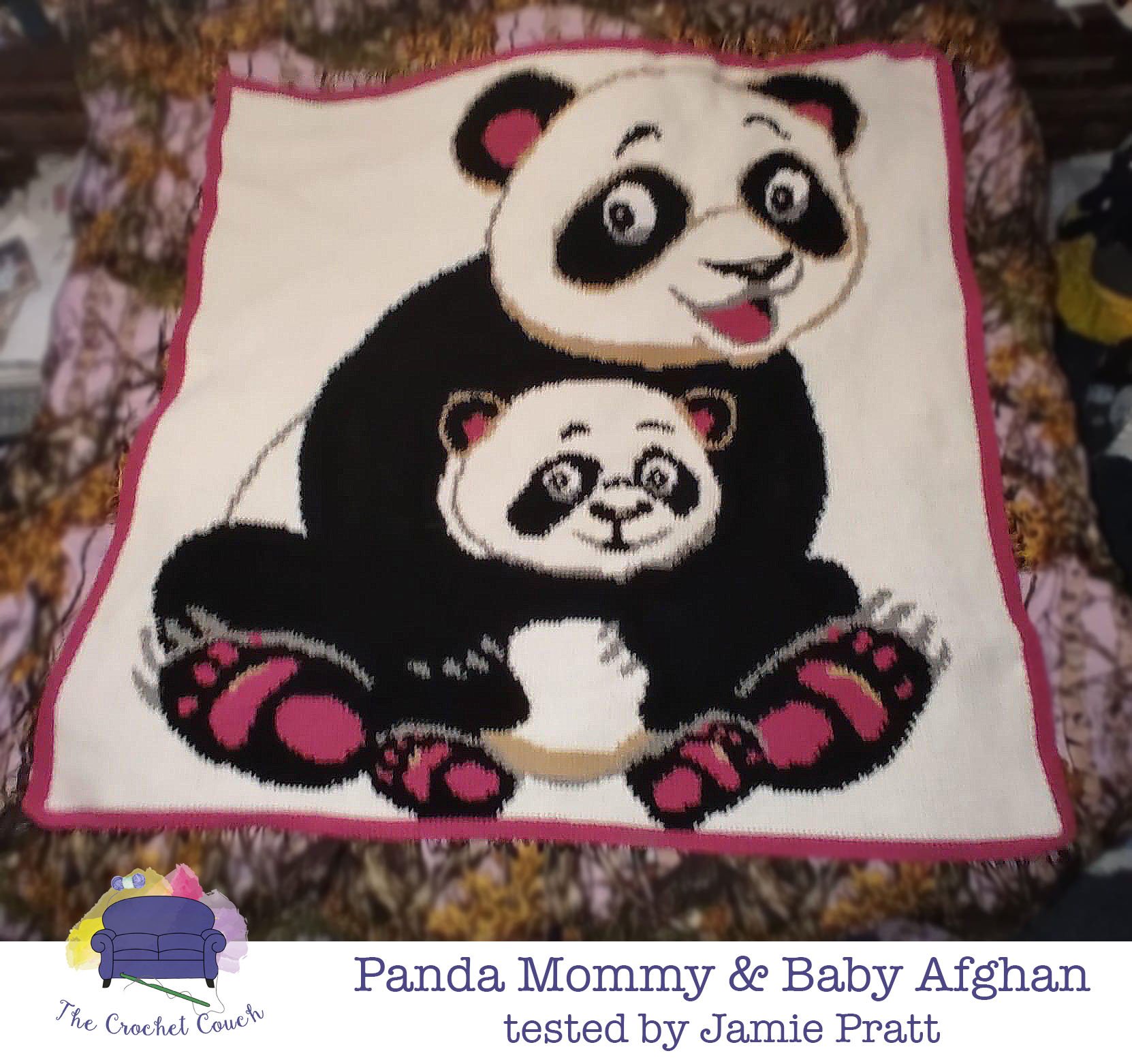 Panda Mommy and Baby Afghan, SC or TSS Crochet Pattern