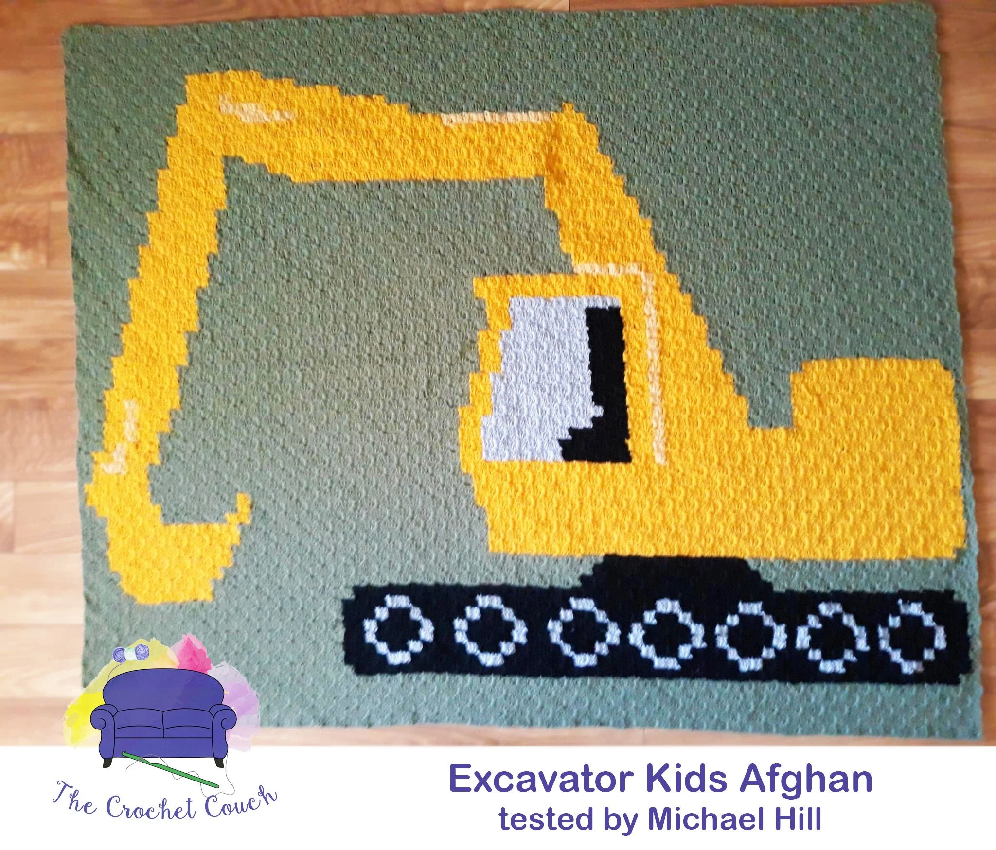 Excavator Kids Afghan, C2C Crochet Pattern