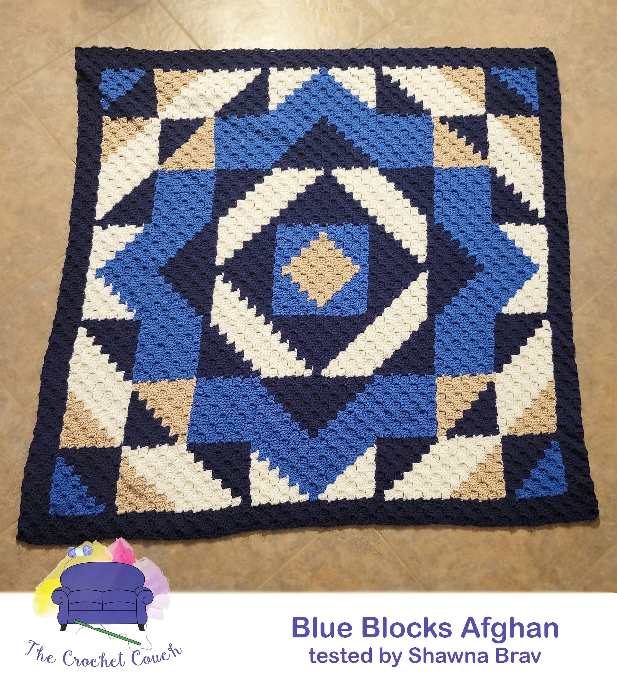 Blue Blocks Afghan, C2C Crochet Pattern