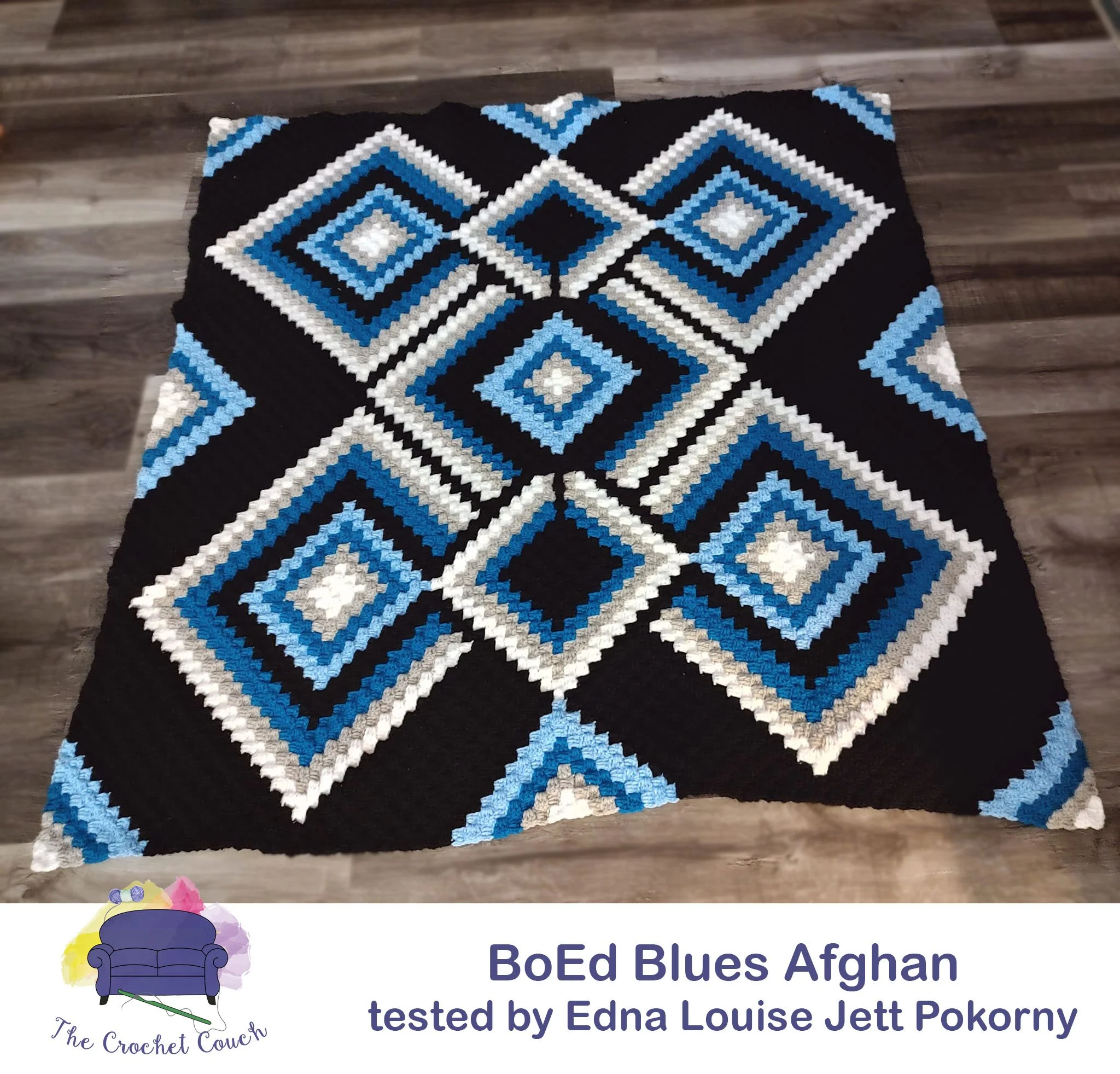 BoEd Blues Afghan, C2C Crochet Pattern
