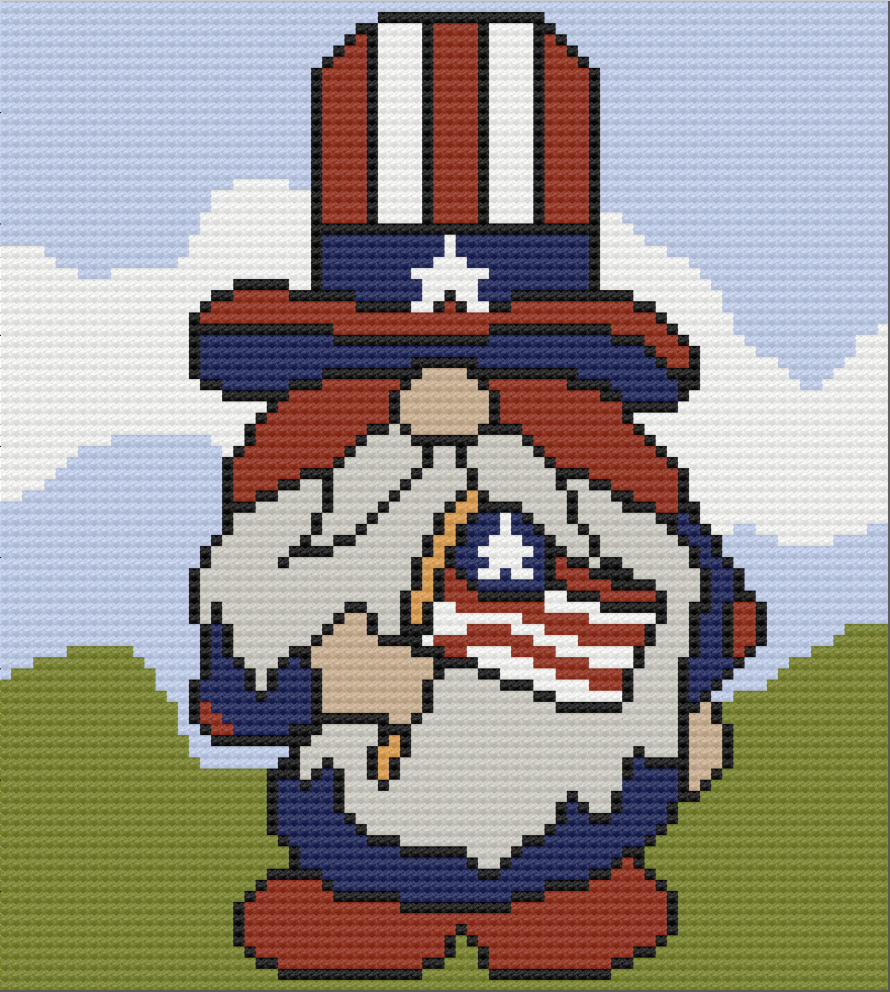 Patriotic Gnome Afghan, C2C Crochet Pattern