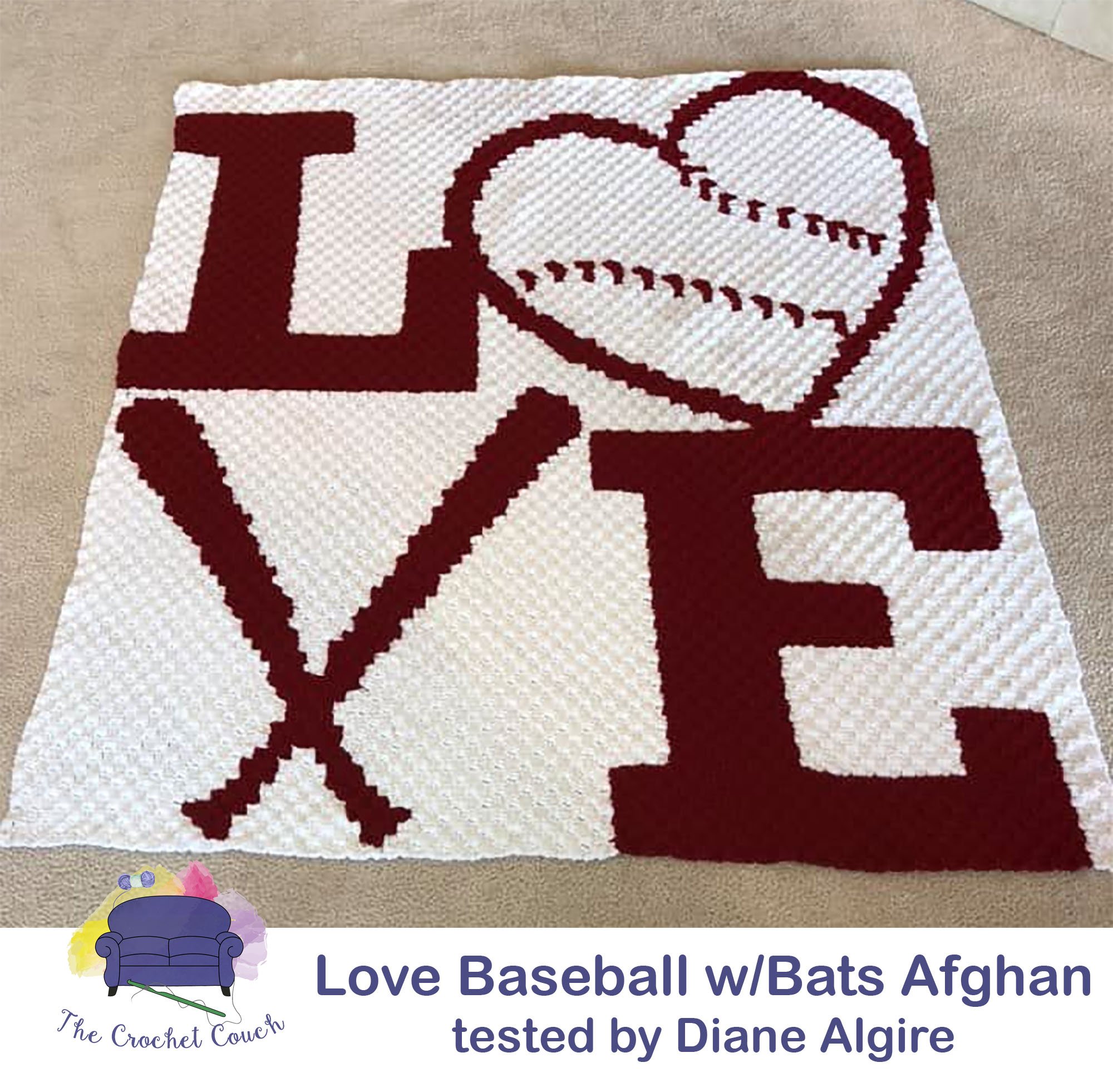 Love Baseball with Bats Afghan, C2C Crochet Pattern