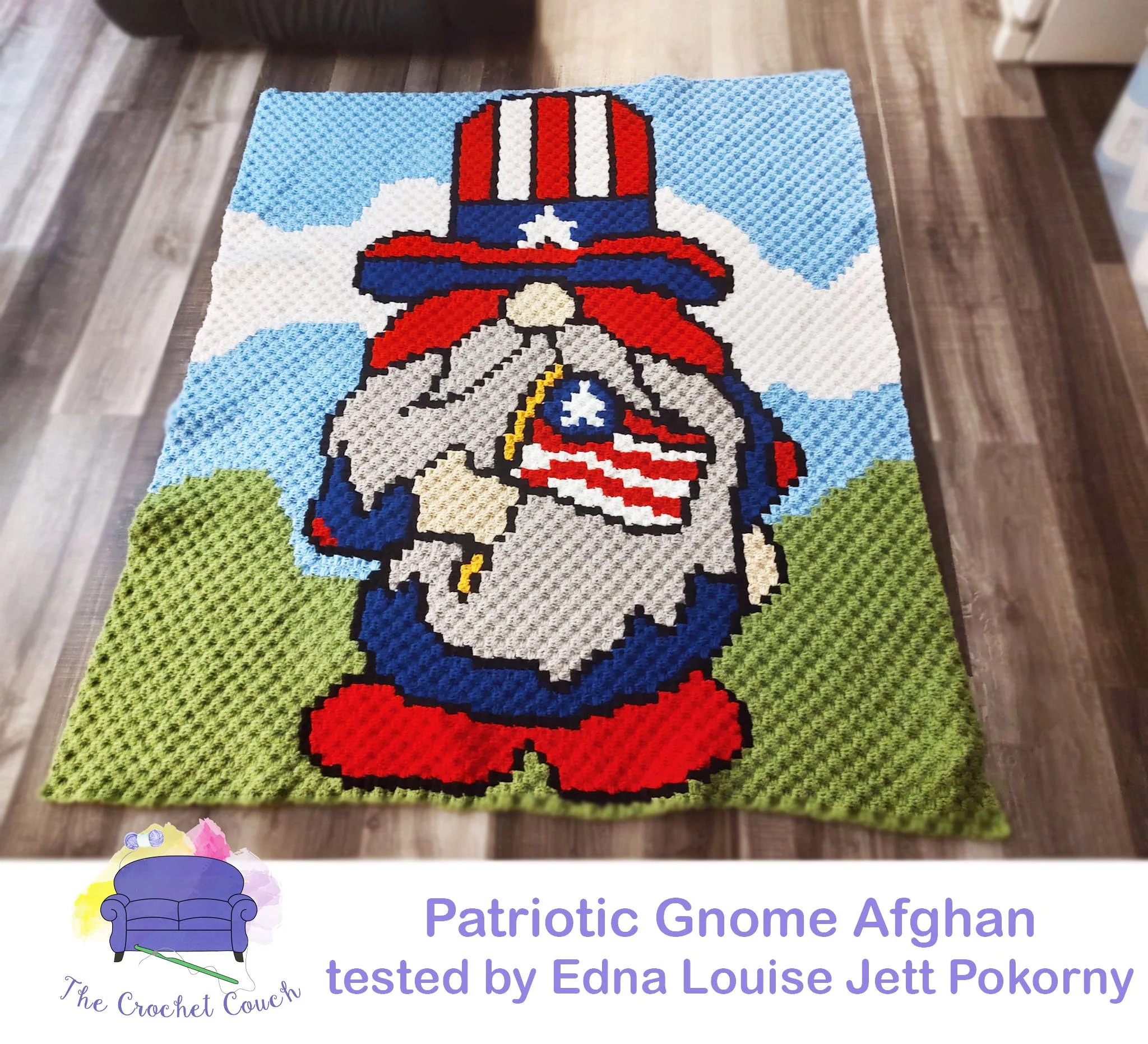 Patriotic Gnome Afghan, C2C Crochet Pattern